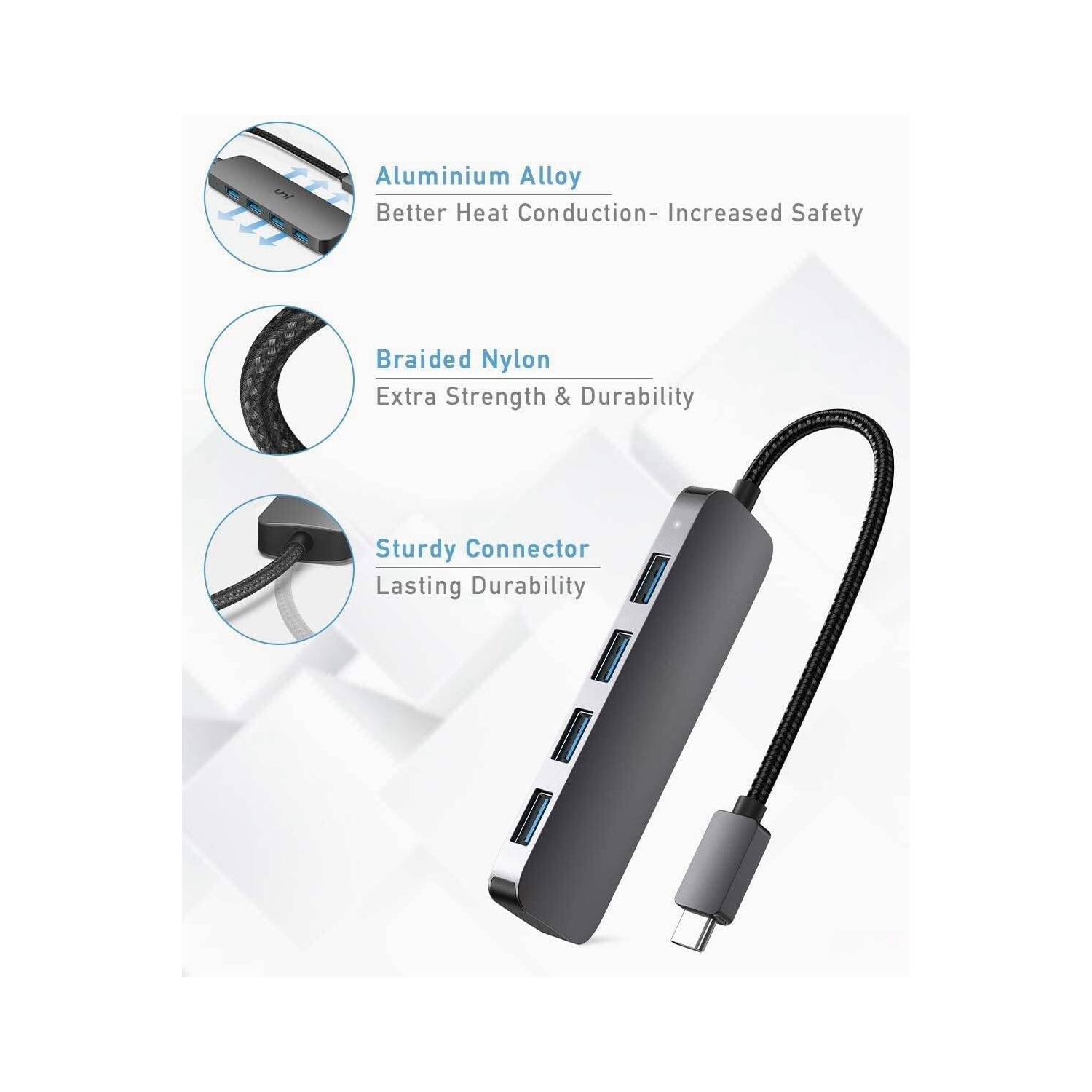 USB C Hub, slim Type C to USB Adapter Hub with 4 USB 3.0 Ports, aluminum Thunderbolt 3/4 to Multiport USB Adaptor compatible with MacBook Pro/Air,