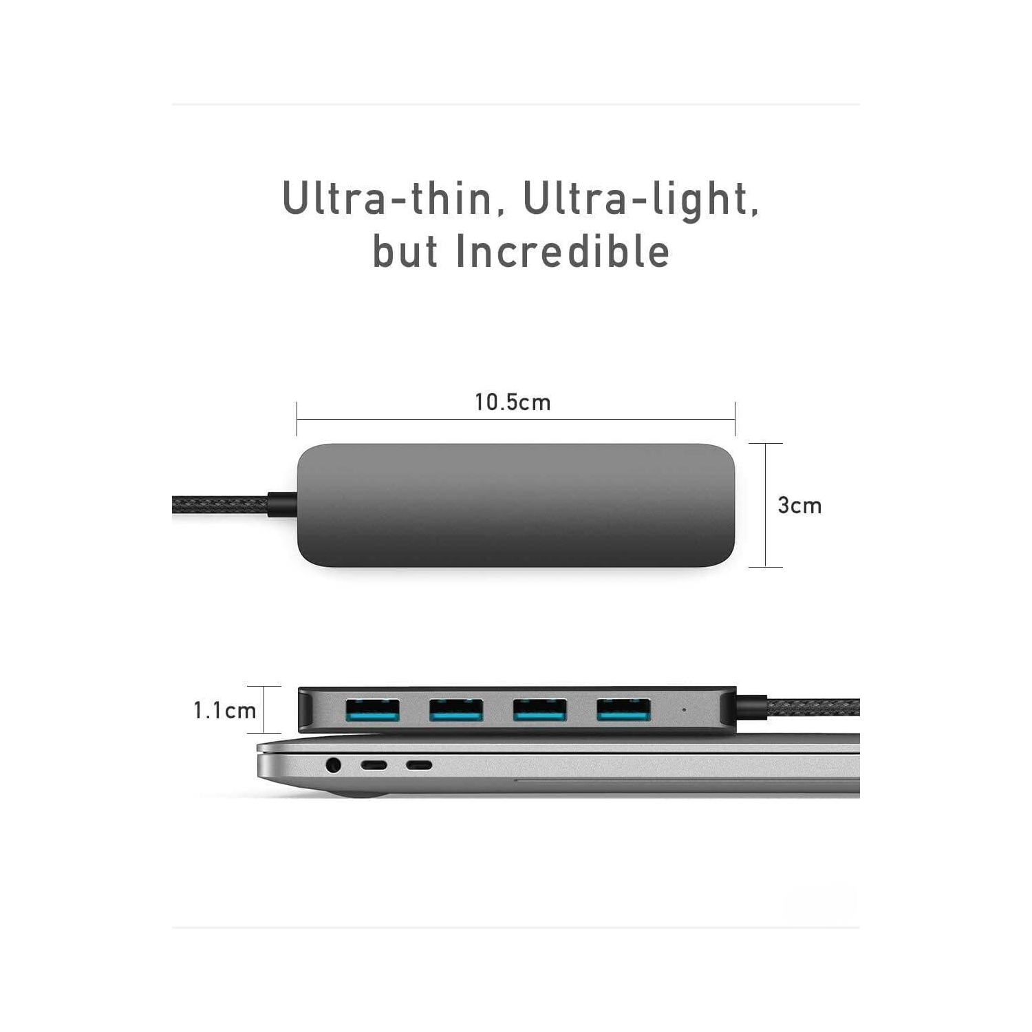 USB C Hub, slim Type C to USB Adapter Hub with 4 USB 3.0 Ports, aluminum Thunderbolt 3/4 to Multiport USB Adaptor compatible with MacBook Pro/Air,