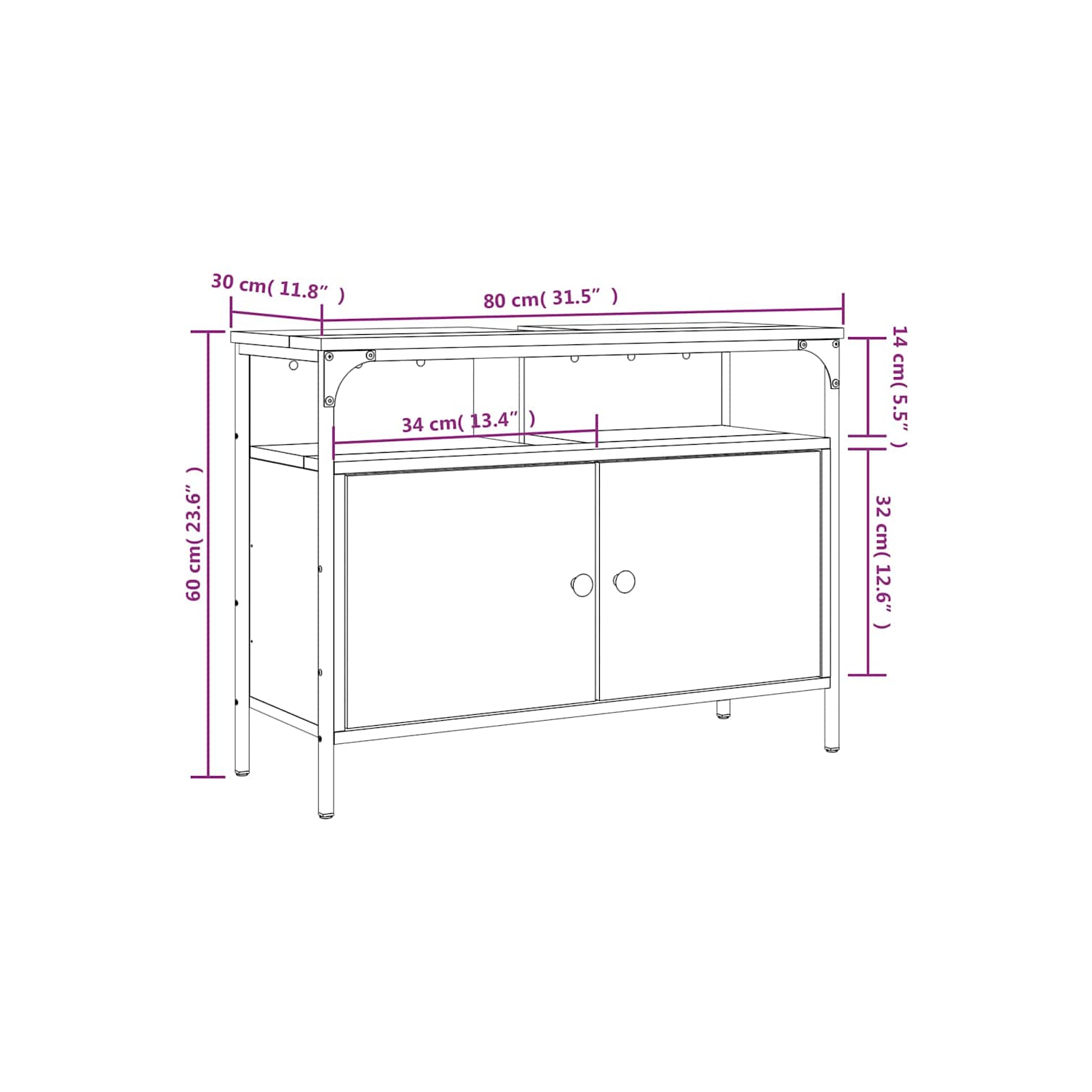 Armoire de salle de bain en bois d'ingénierie 60 cm, 60 x 30 x 30 po, chêne fumé