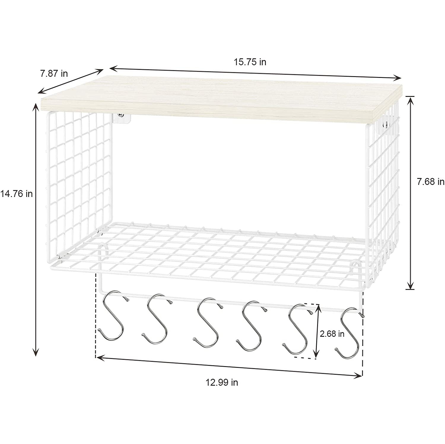 Étagère murale à crochets tablette d'entrée avec tablettes de rangement porte-manteau - Blanc