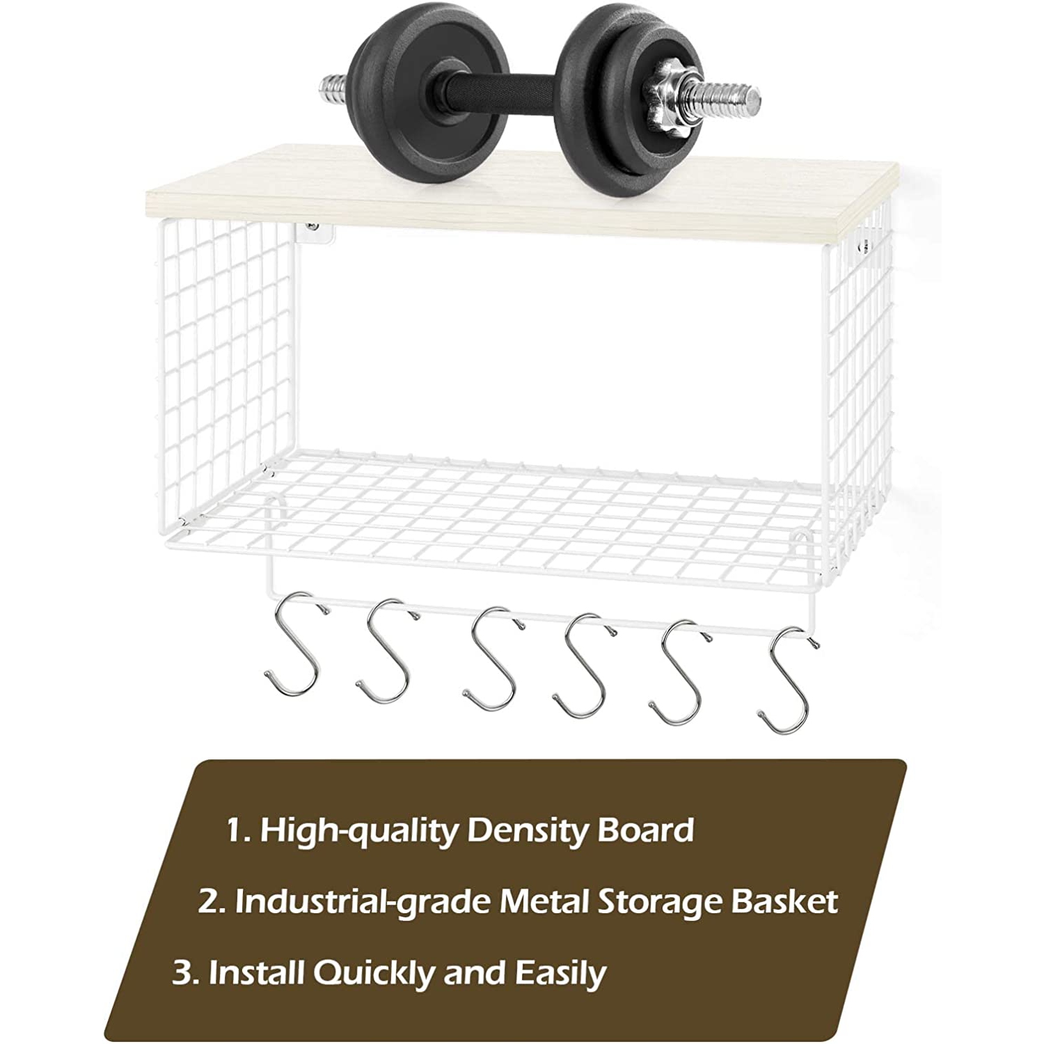 Étagère murale à crochets tablette d'entrée avec tablettes de rangement porte-manteau - Blanc
