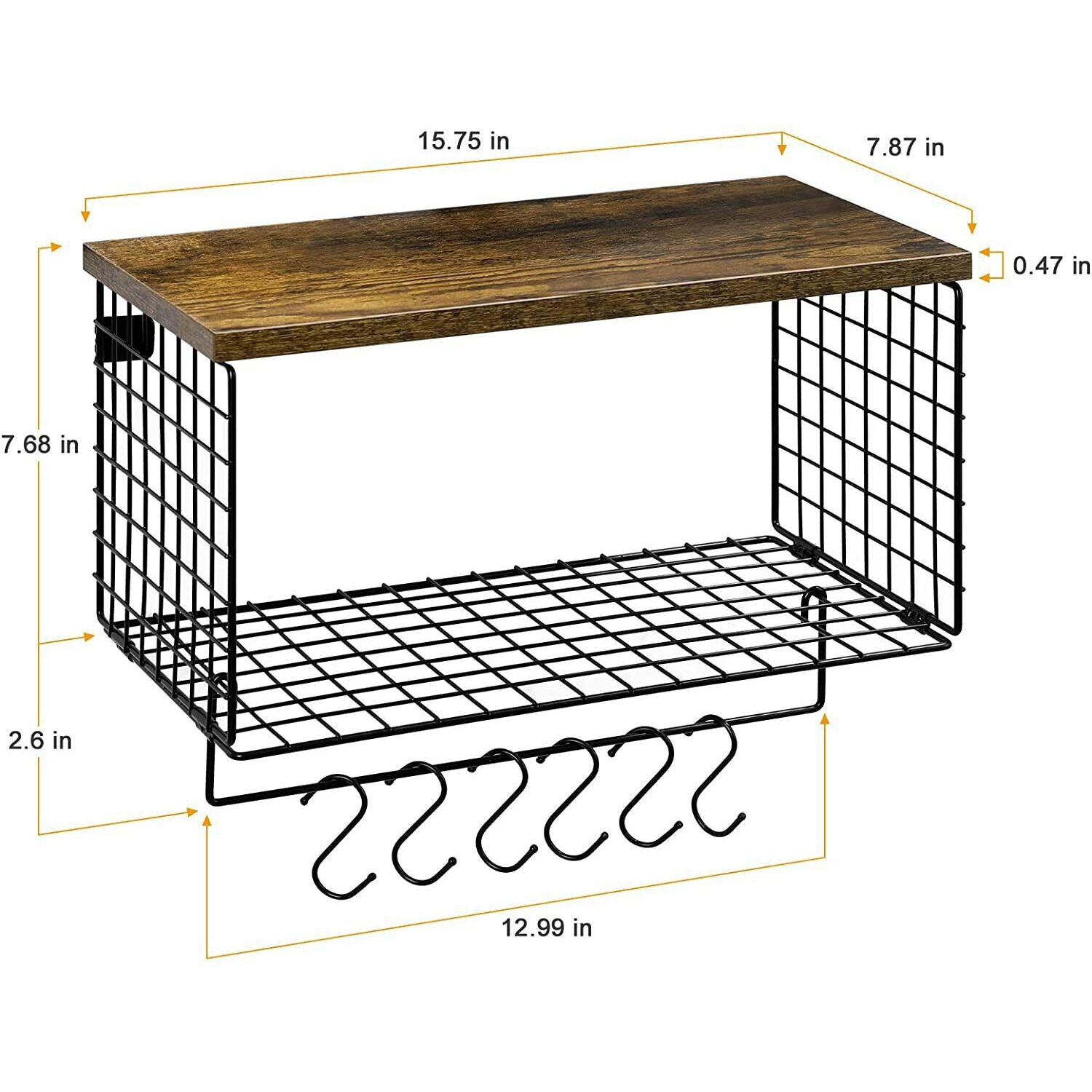 Étagère murale à crochets tablette d'entrée avec tablettes de rangement porte-manteau - Brun