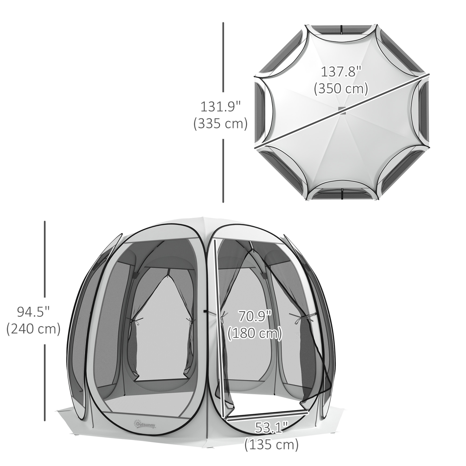 Outsunny 11' x 11.5' Screen Tent House, Pop Up Tent Gazebo with Nettings, Portable Carry Bag and 2 Doors, Cream White