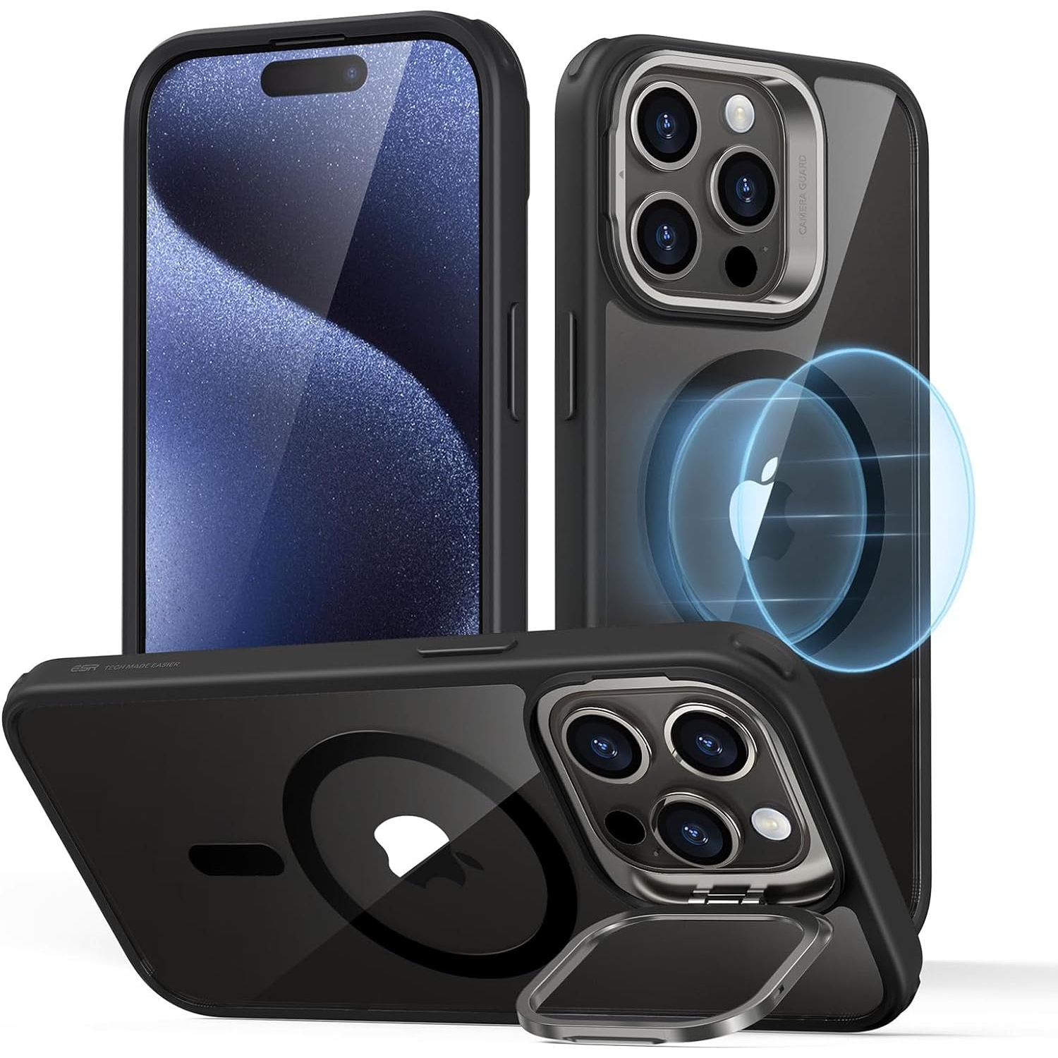 ESR for iPhone 15 Pro Max Case, MagSafe with Stash Stand (HaloLock), Military-Grade Protection - Black