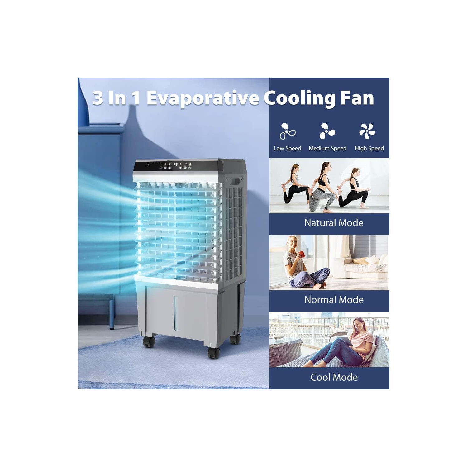 Lifeplus 20 L Portable Evaporative Air Cooler Fan Humidifier 3 Speed Indoor/Outdoor 5.2 Gal.
