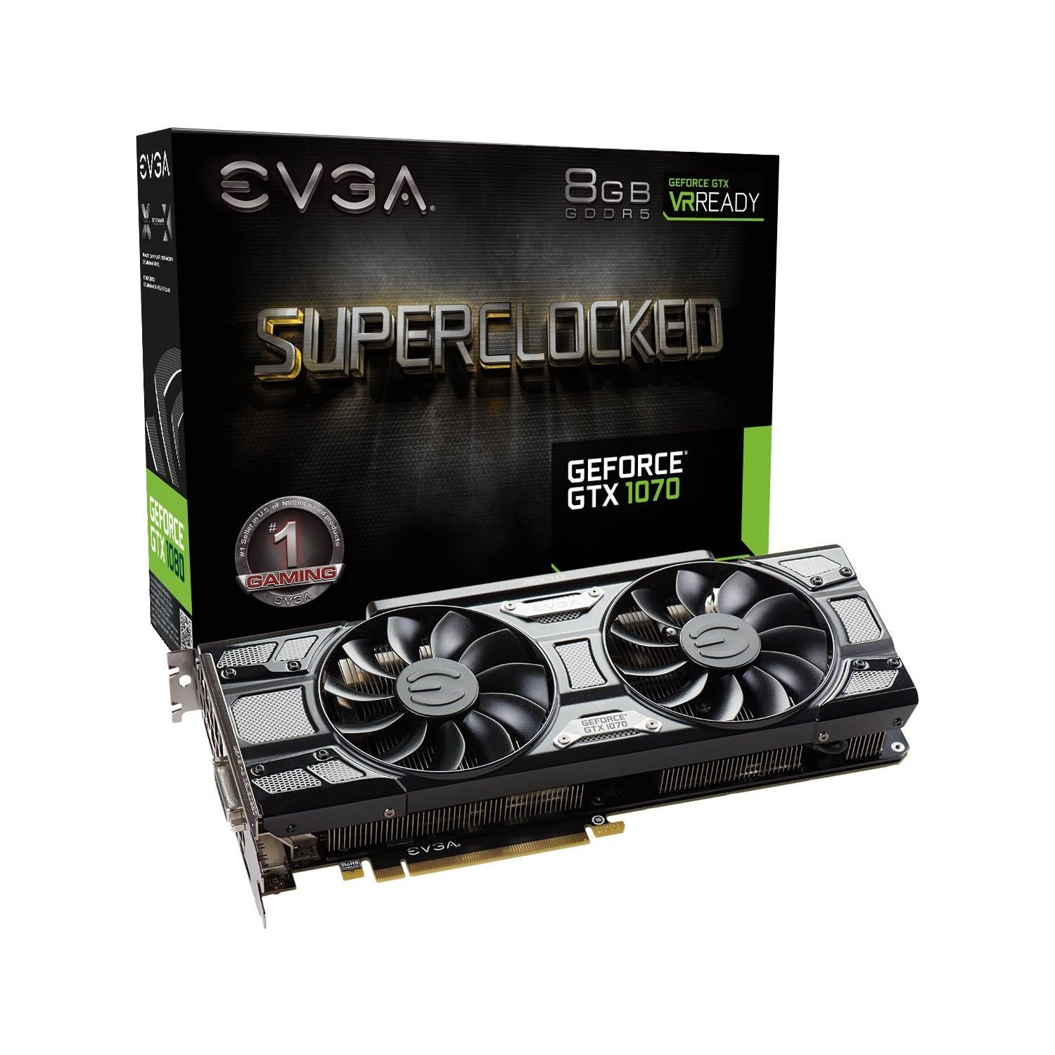 Refurbished (Good) 8.0GB Nvidia EVGA Geforce GTX 1070 Gaming Black Edition videocard