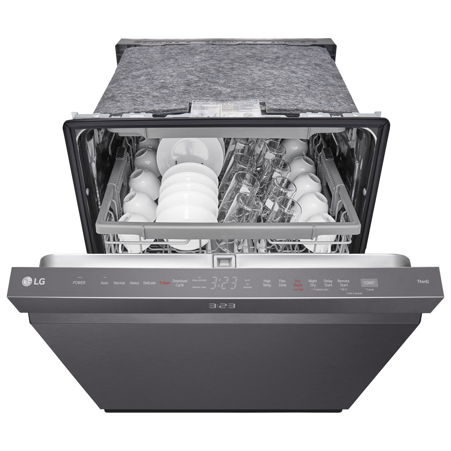 Lave-vaisselle encastrable 24 po 46 dB avec troisième panier de LG - Inox noir