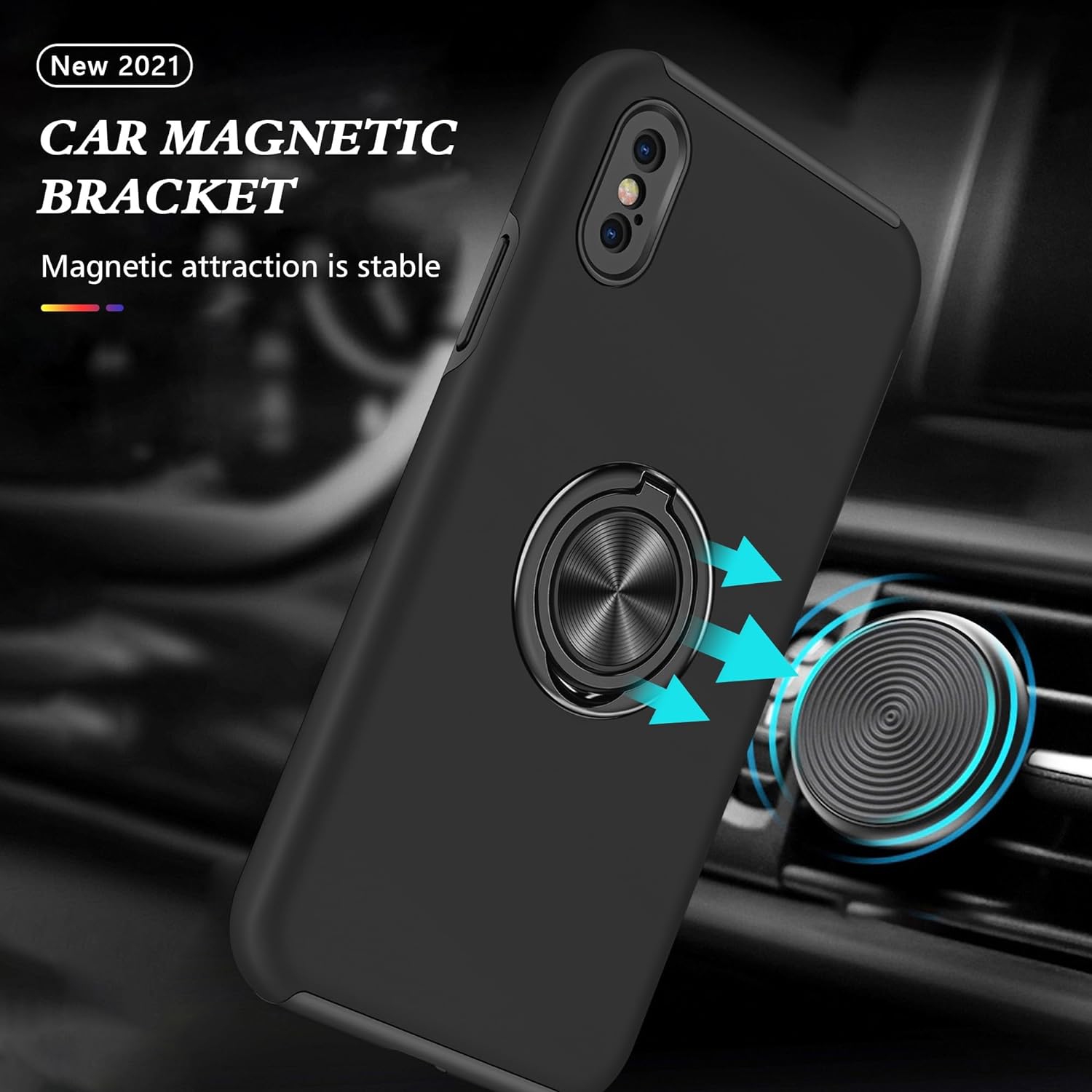 [CS] Hybrid Magnetic Kickstand Invisible Ring Case Cover for iPhone XR, Red