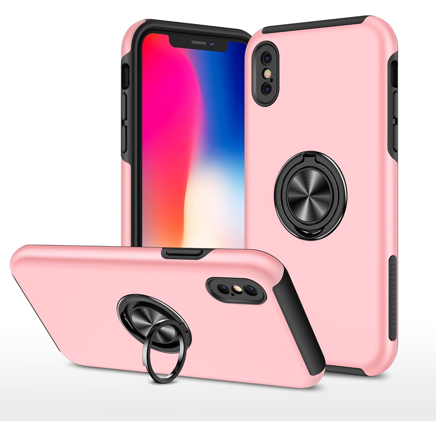 [CS] Hybrid Magnetic Kickstand Invisible Ring Case Cover for iPhone XR, Rose Gold