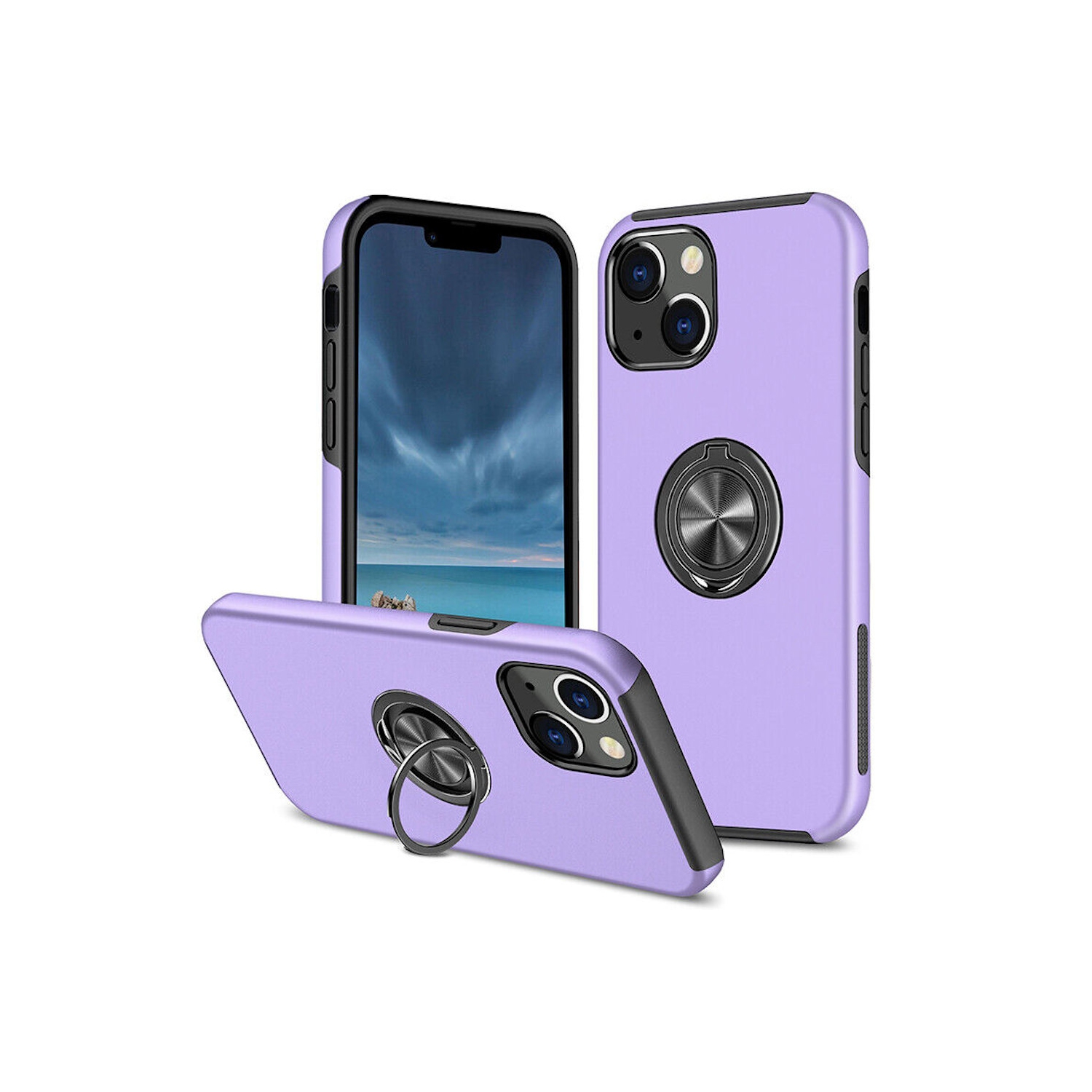 [CS] Étui support magnétique hybride invisible pour anneau pour iPhone 15/14/13, violet