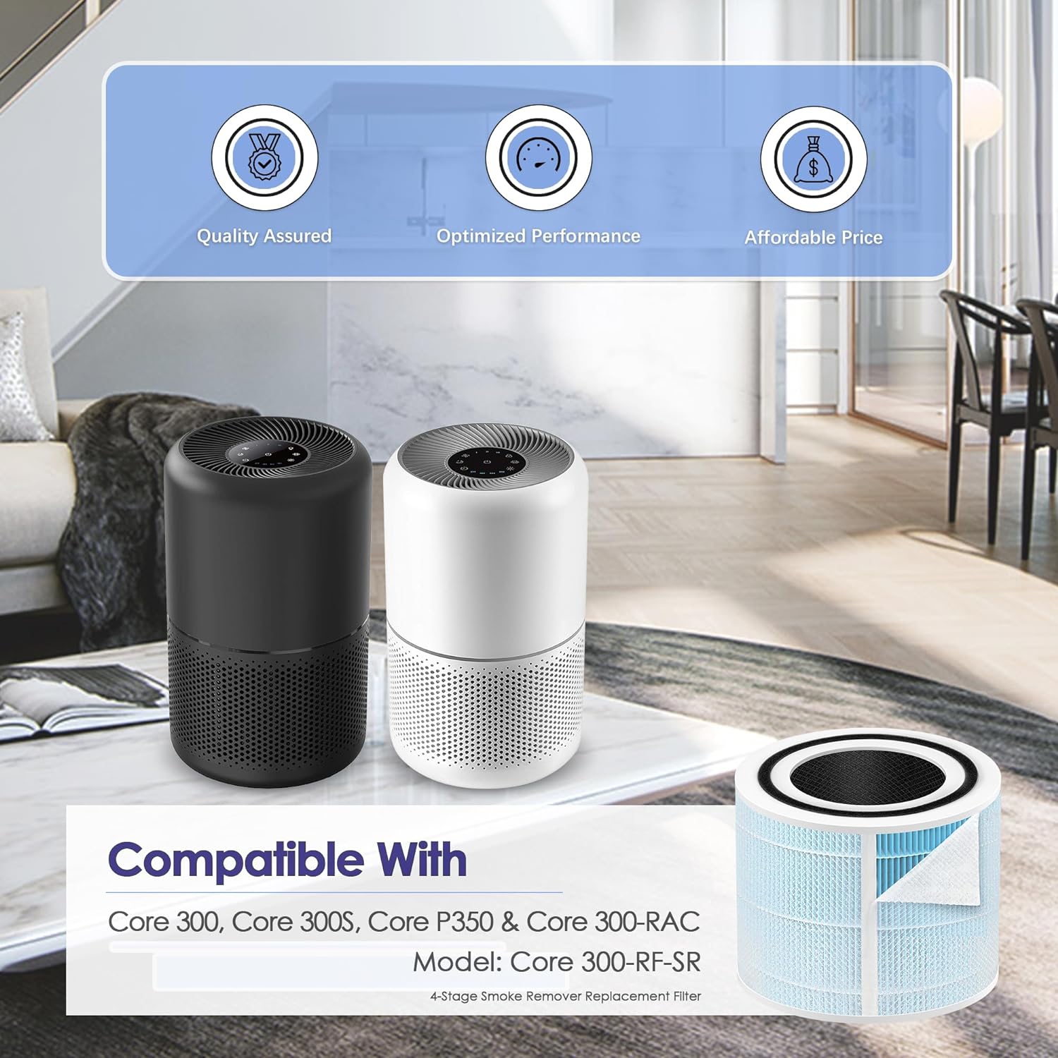 Core 300 Smoke Remover Replacement Filter for LEVOIT Air Purifier Replacement Filter, Core 300 and Core 300S VortexAir Air Purifier with Core 300-RF