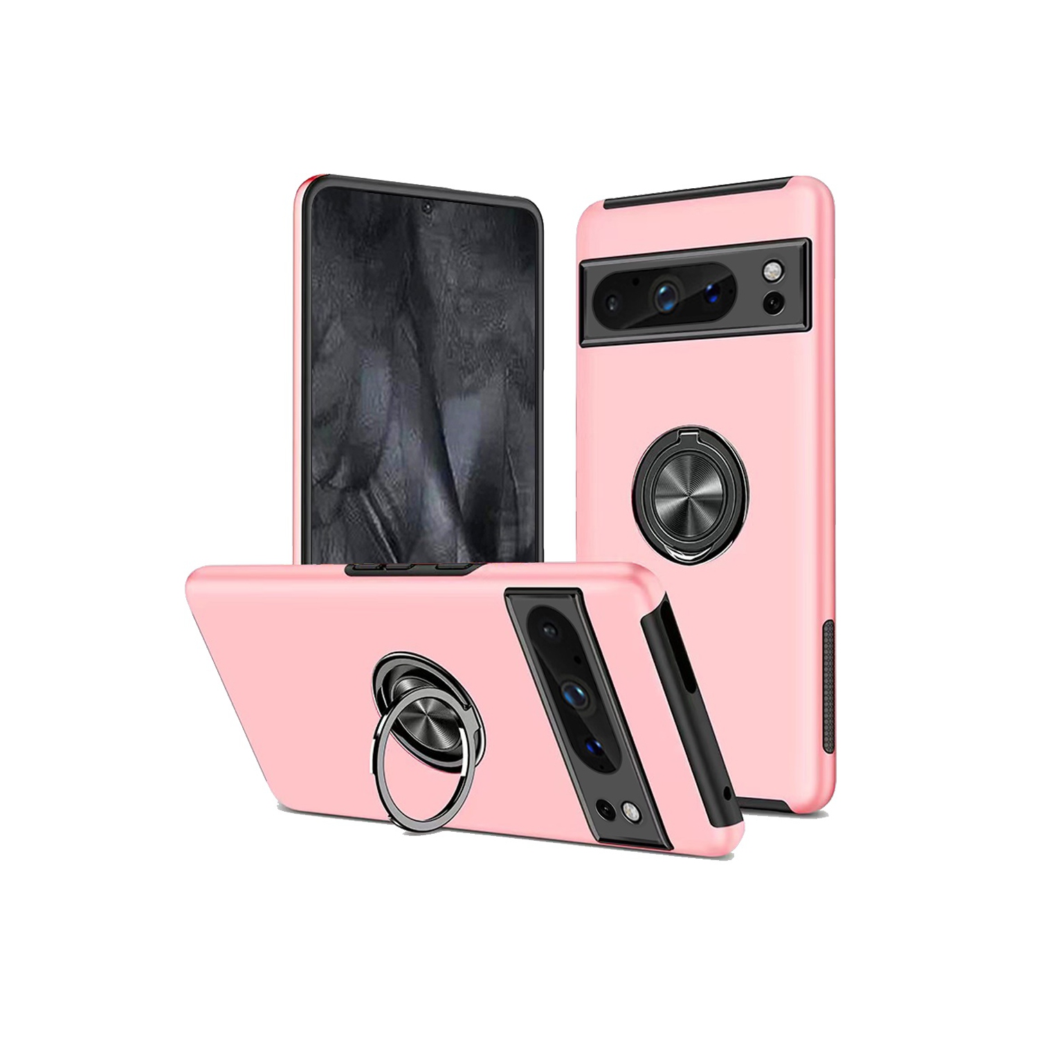 [CS] Hybrid Magnetic Kickstand Invisible Ring Case Cover for Google Pixel 8 Pro, Rose Gold