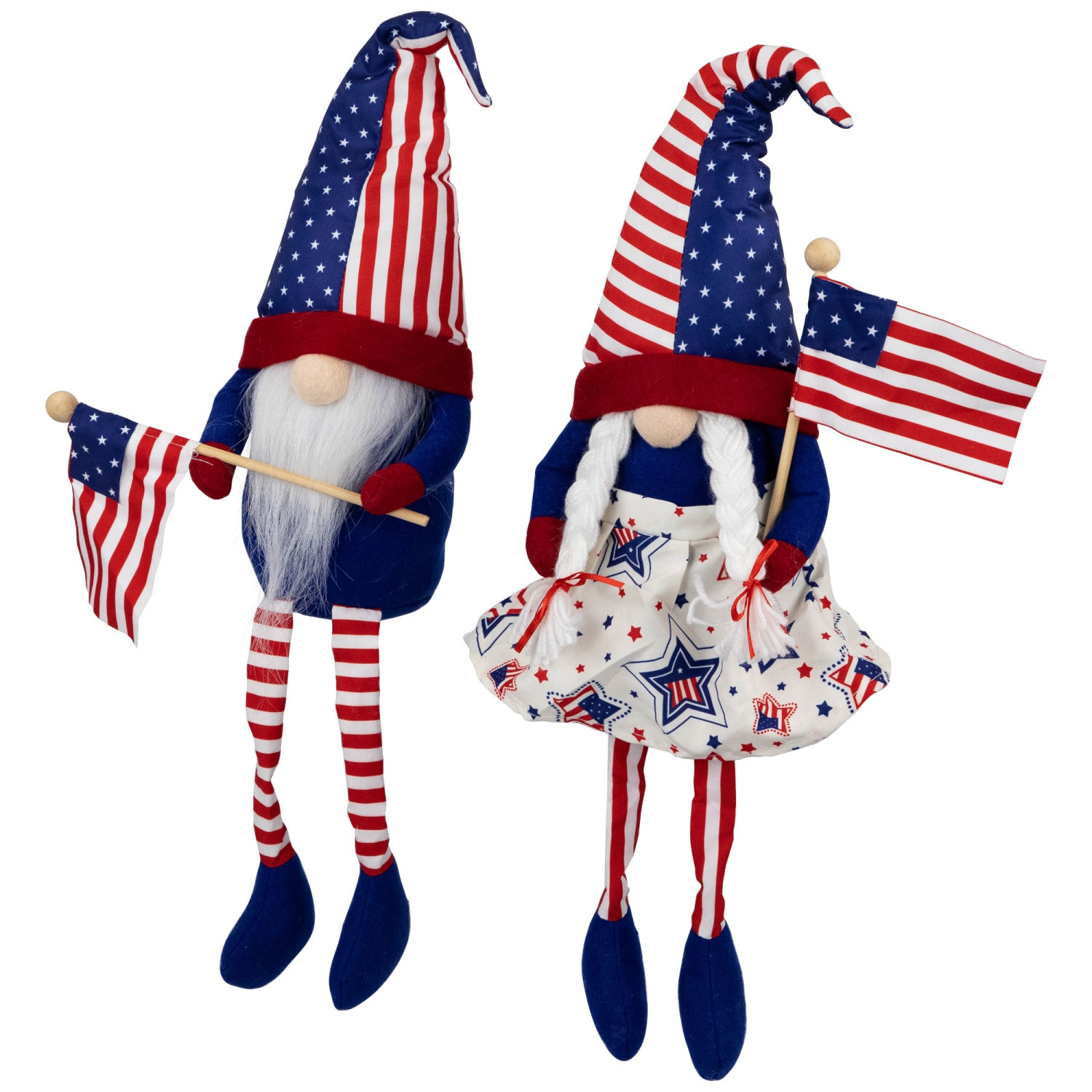 Stars and Stripes Patriotic Gnomes with Dangling Legs - 21.25" - Set of 2