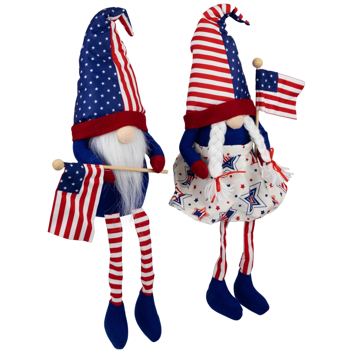 Stars and Stripes Patriotic Gnomes with Dangling Legs - 21.25" - Set of 2