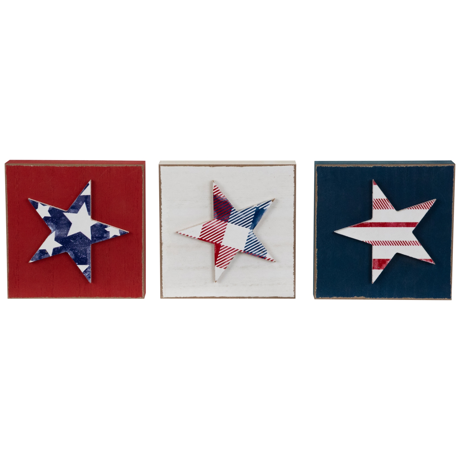 Stars and Stripes Americana Wooden Plaques - 4.25" - Red, White and Blue - Set of 3