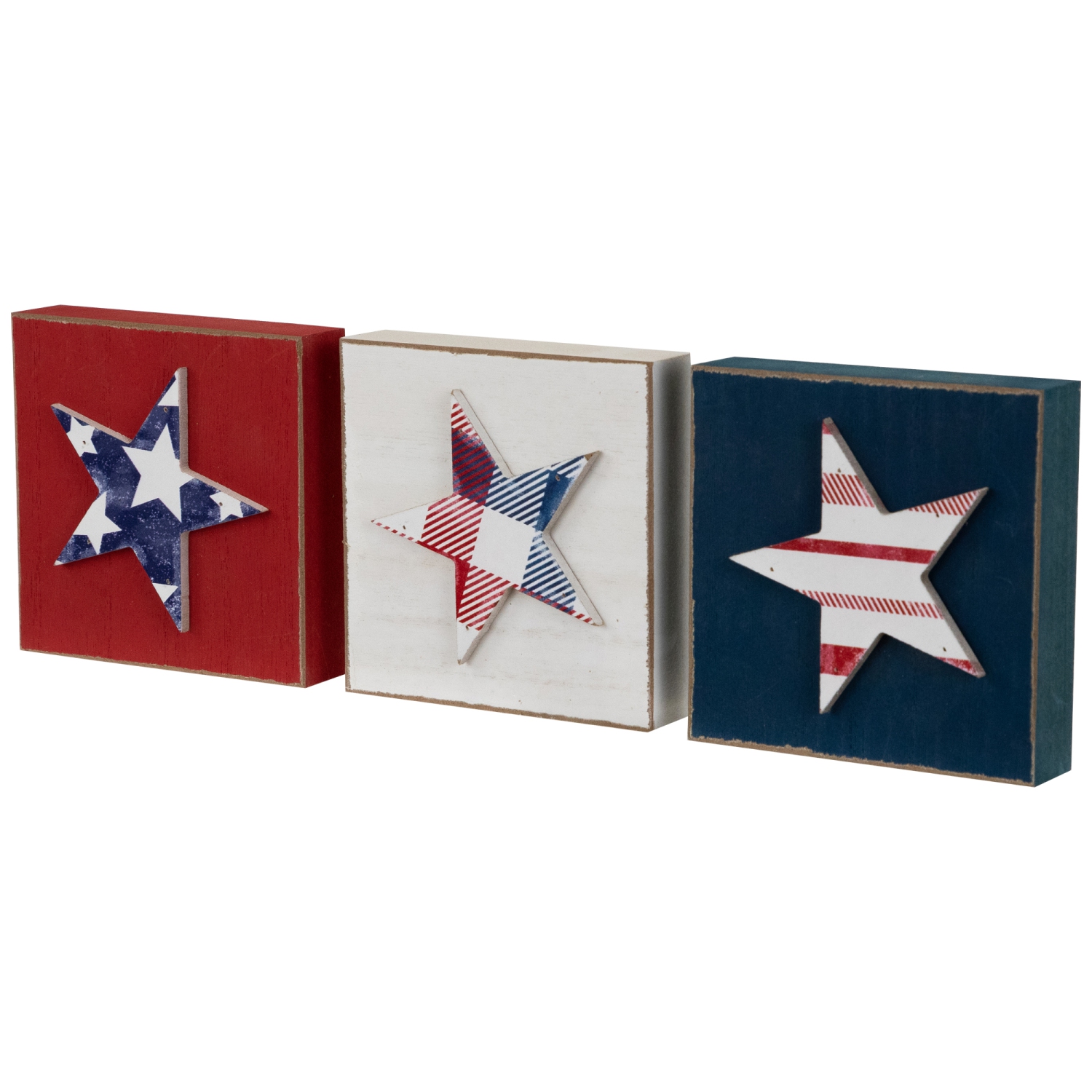 Stars and Stripes Americana Wooden Plaques - 4.25" - Red, White and Blue - Set of 3