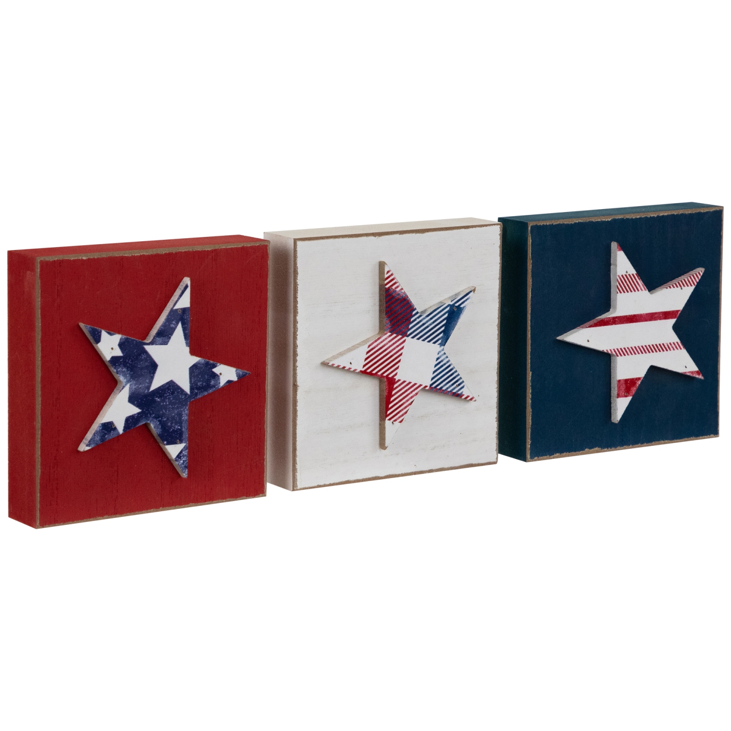 Stars and Stripes Americana Wooden Plaques - 4.25" - Red, White and Blue - Set of 3