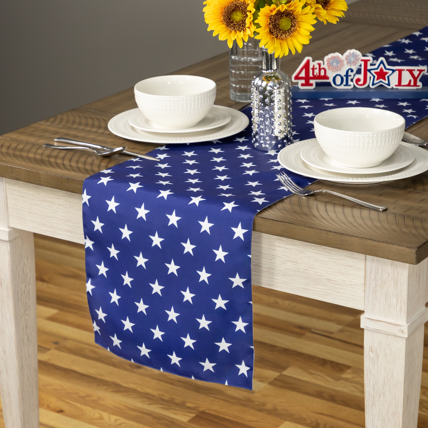 Patriotic Stars Table Runner - 72" - Blue and White
