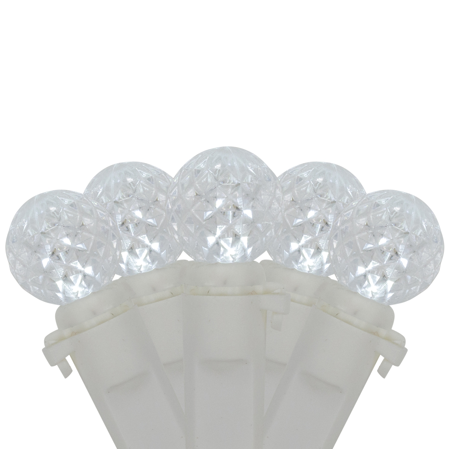 Lumières de Noël G12 de LED – Blanc pur – Câble blanc 16 pi – 50 unités