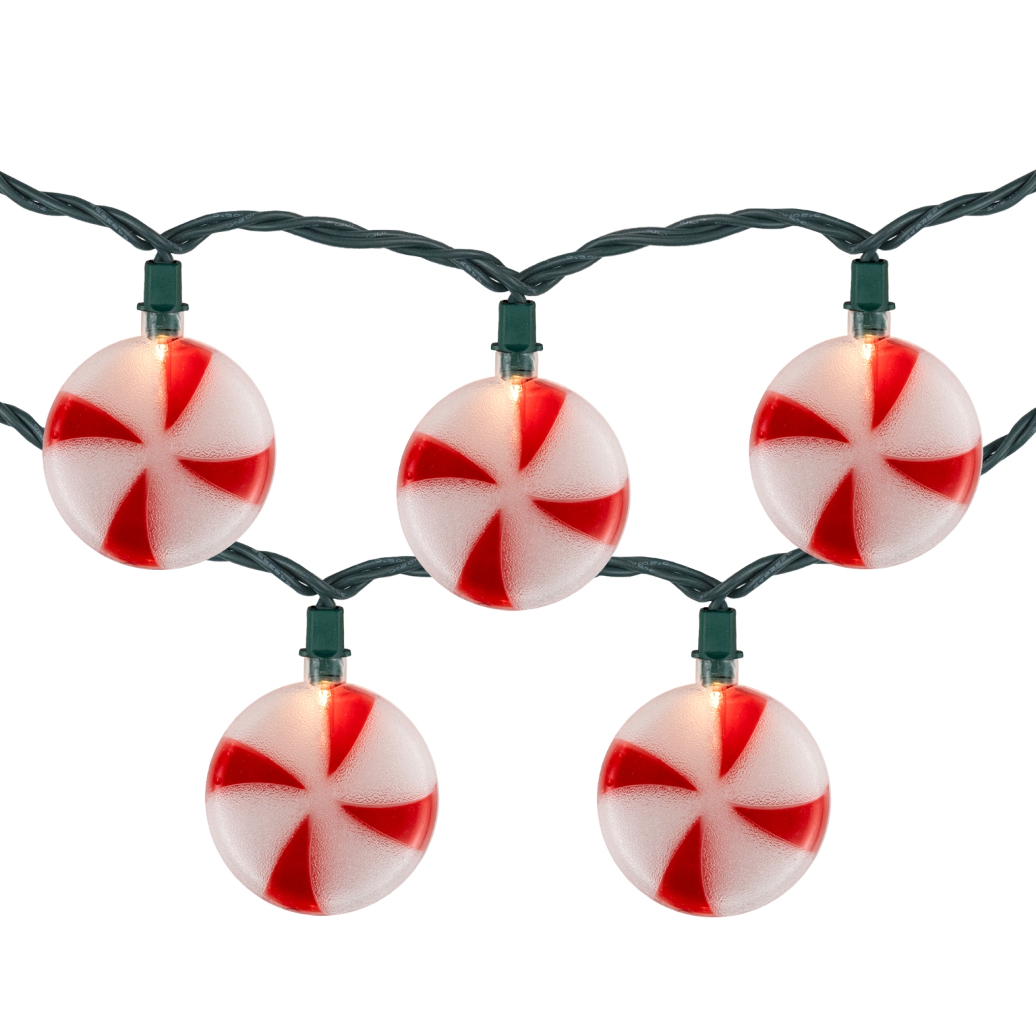 Lumières de Noël en forme de bonbons à la menthe poivrée, fil vert 6 pi, 10 unités