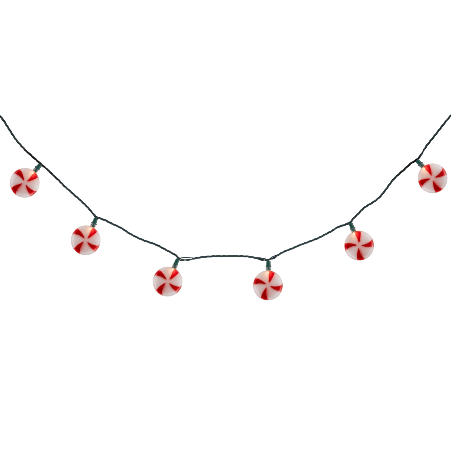 Lumières de Noël en forme de bonbons à la menthe poivrée, fil vert 6 pi, 10 unités