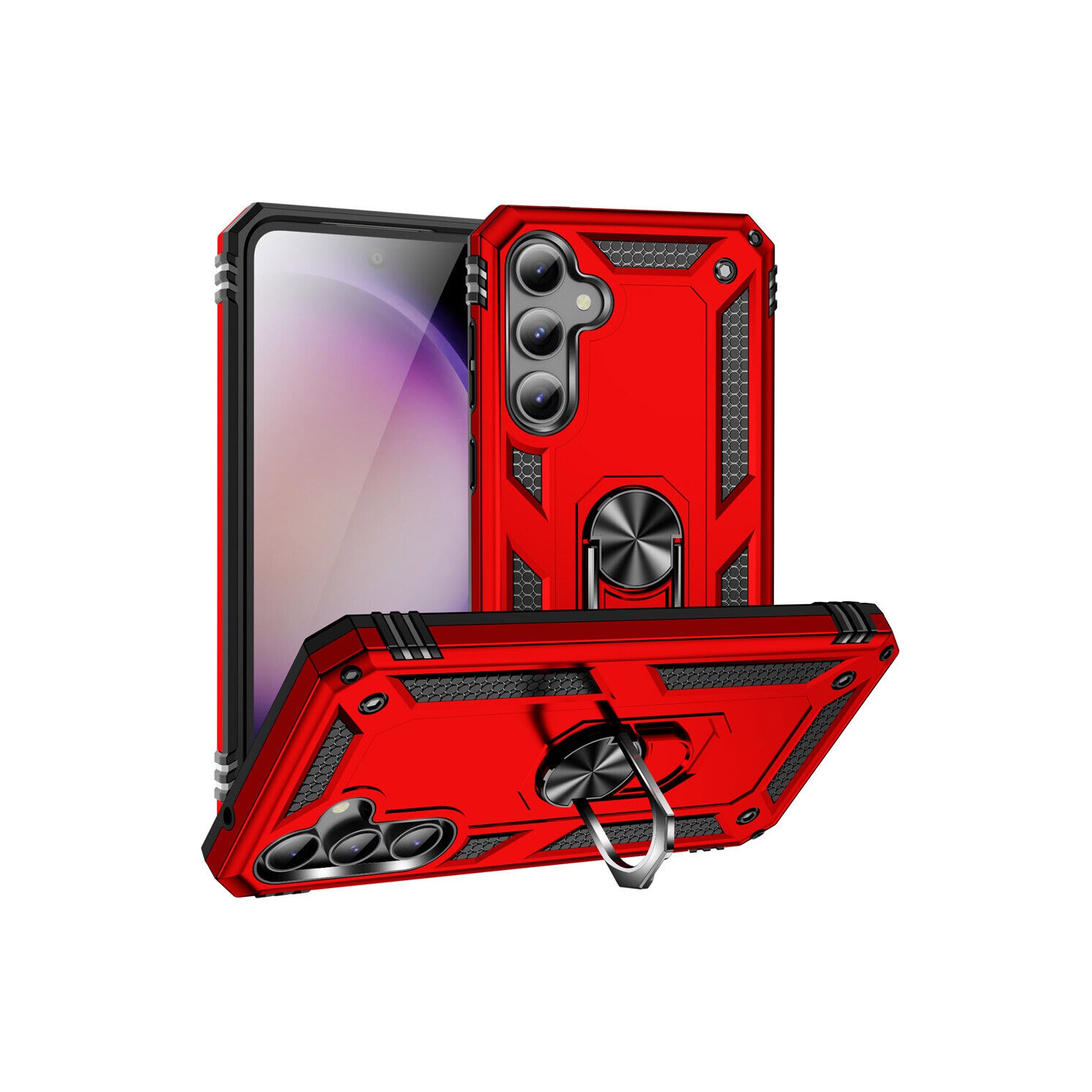 [CS] Hybrid Magnetic Hard Kickstand Case Cover with Ring Holder for Samsung Galaxy A05S 4G, Red