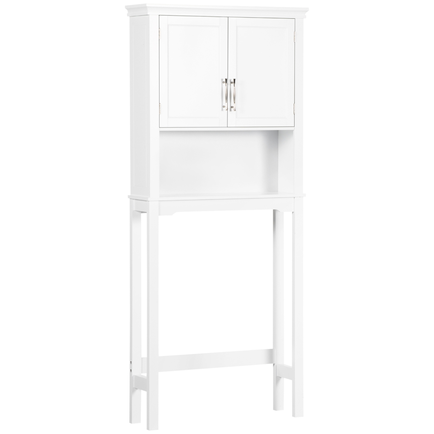 Kleankin – Armoire de rangement pour toilettes, double porte sur range-tout pour salle de bains avec tablette réglable et tablette ouverte, blanc