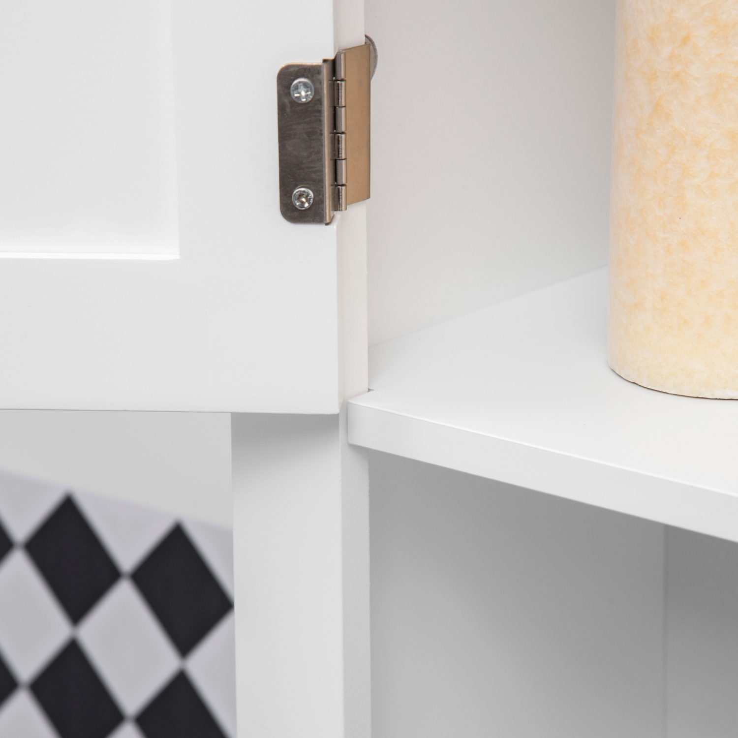 Kleankin – Armoire de rangement pour toilettes, double porte sur range-tout pour salle de bains avec tablette réglable et tablette ouverte, blanc