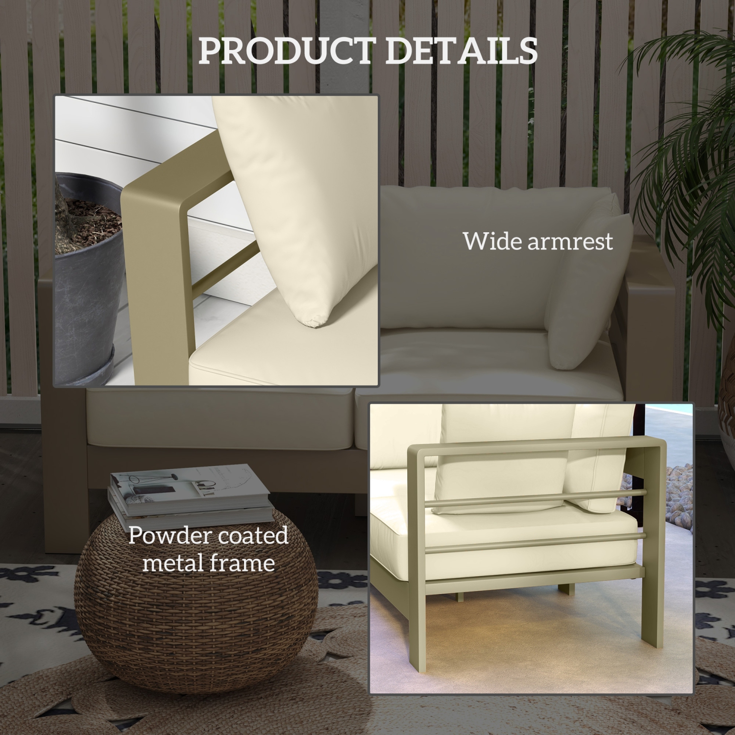 Outsunny Aluminum Patio Loveseat with Thick Cushions, Outdoor Seating for 2 with Armrests, All-Weather Garden Sofa, for Garden, Balcony, Backyard,