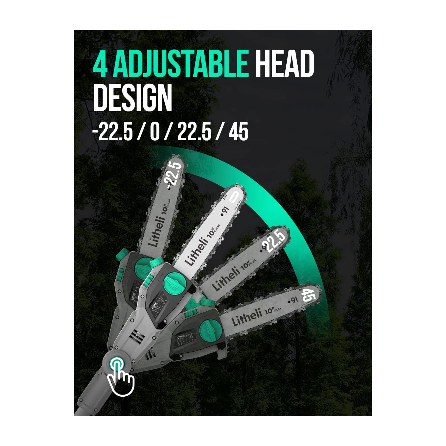 Litheli Cordless Pole Saw 10-Inch, 20V Battery-Powered Pole Saws for Tree Trimming,with 2.0Ah Battery & Charger