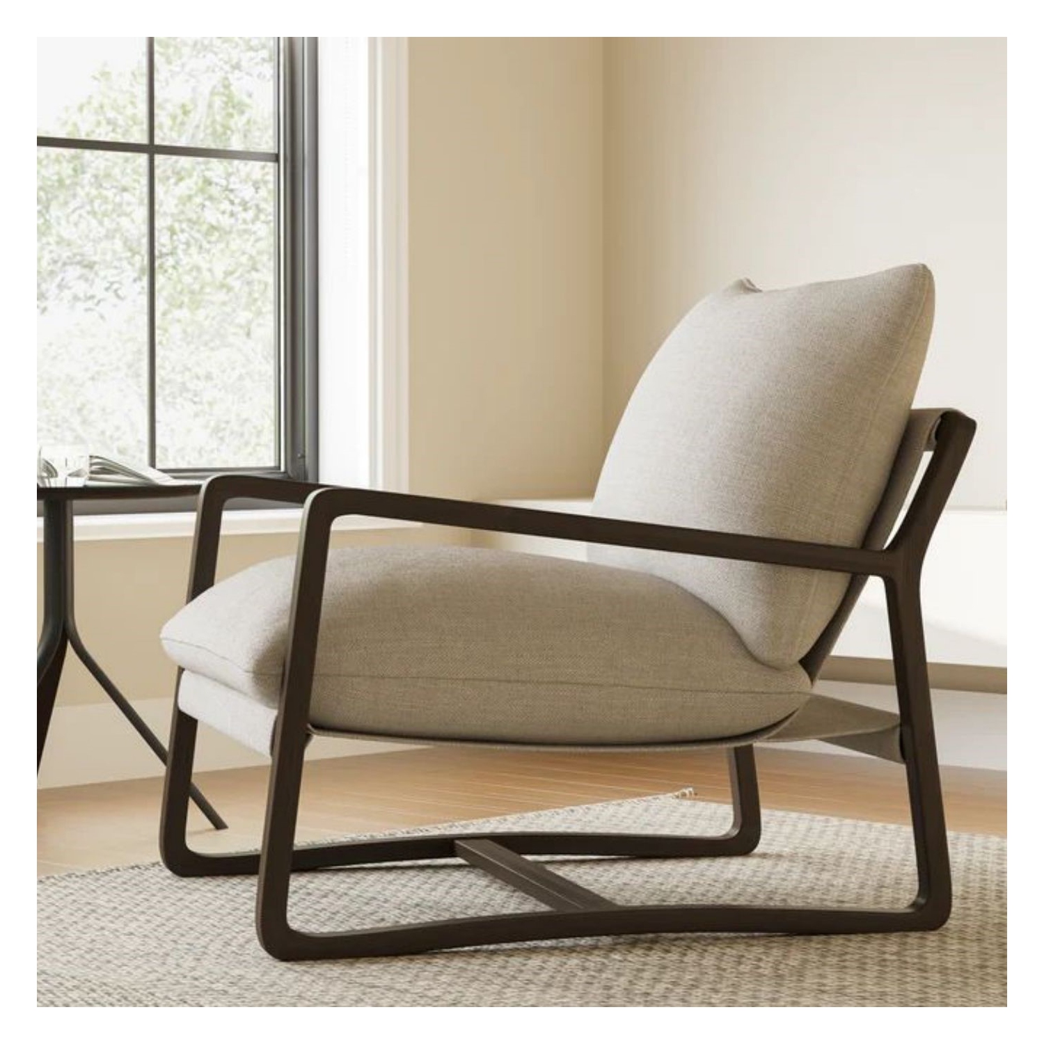 Valencia LACON – Fauteuil d’appoint à cadre en bois, gris clair
