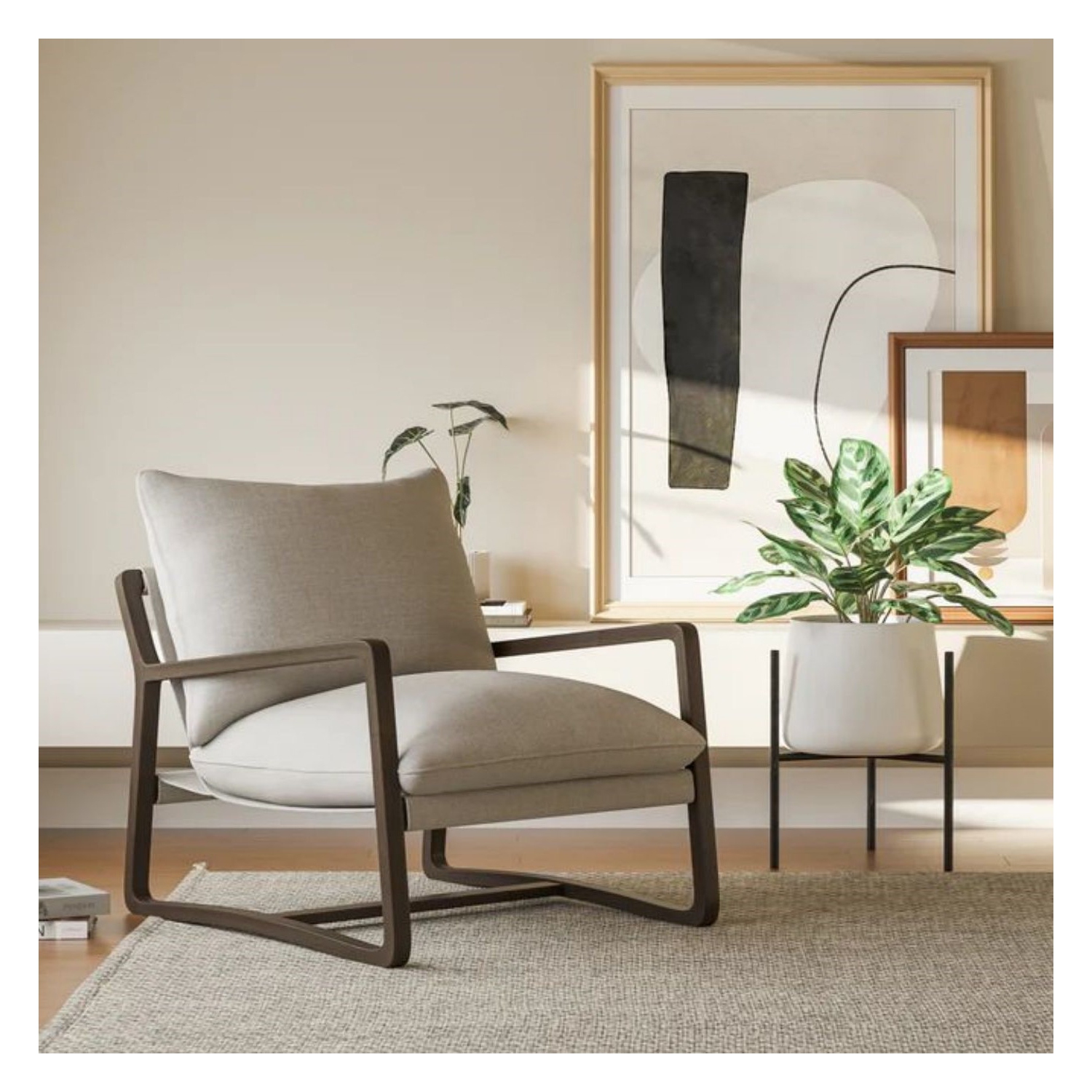 Valencia LACON – Fauteuil d’appoint à cadre en bois, gris clair