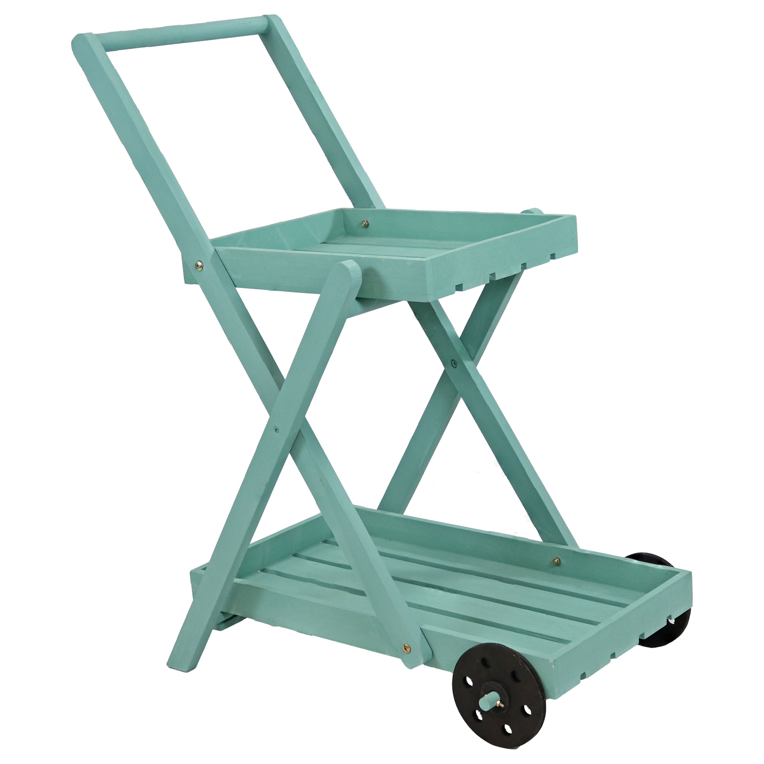 Sunnydaze 2-Tier Fir Wheeled Planter Stand - Robin Egg Blue