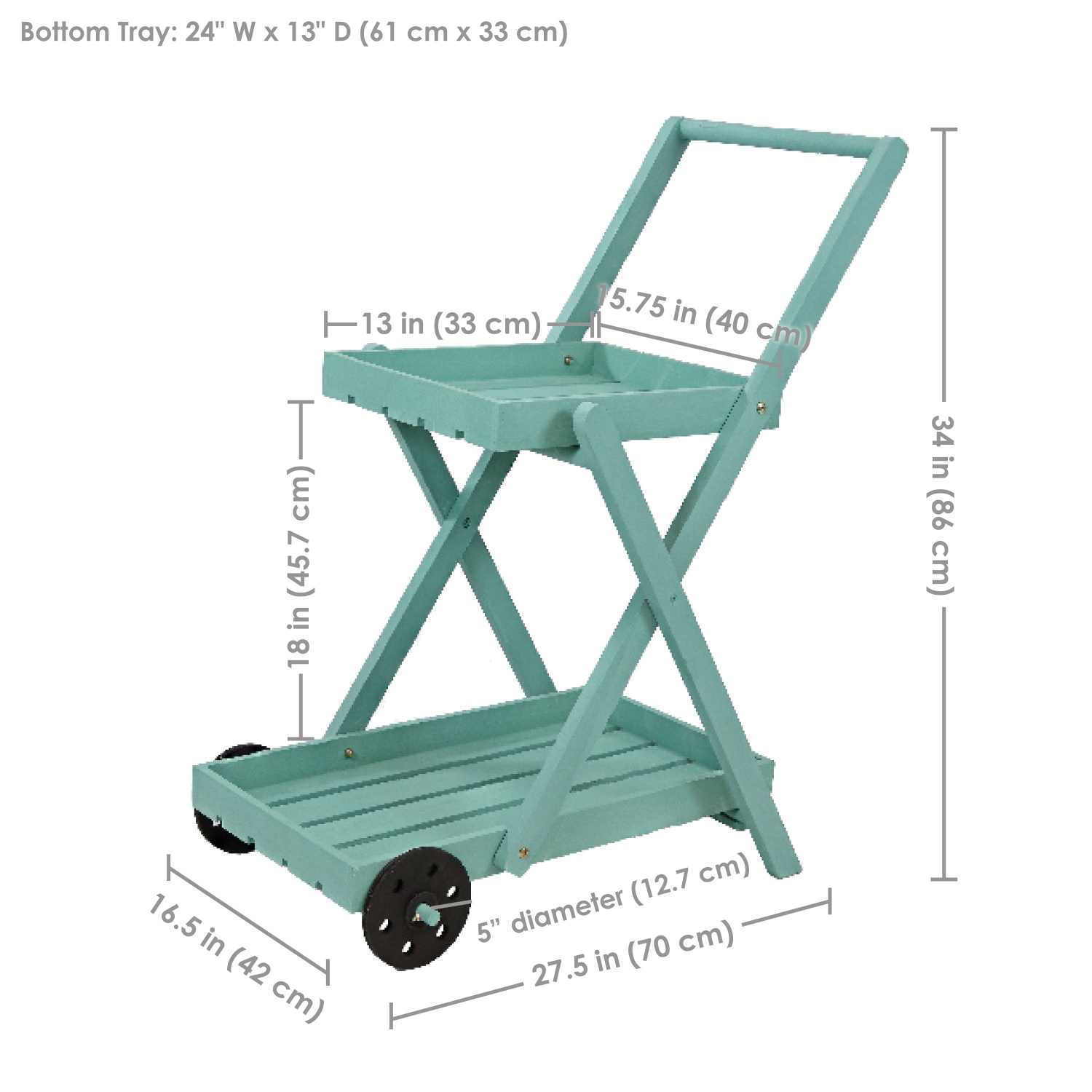 Sunnydaze 2-Tier Fir Wheeled Planter Stand - Robin Egg Blue