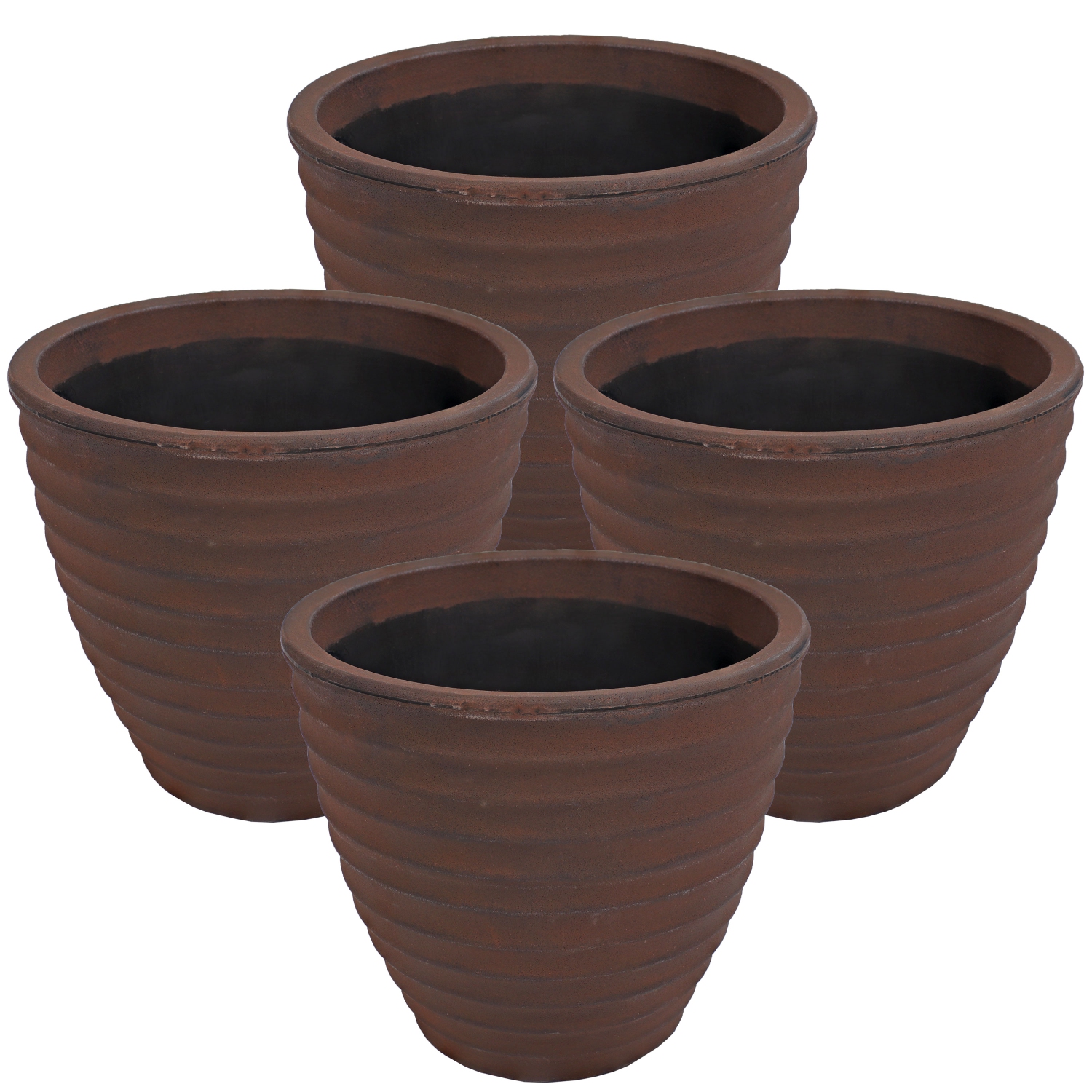 Sunnydaze 16 in Ribbed Polyresin Outdoor Planter - Rust - Set of 4