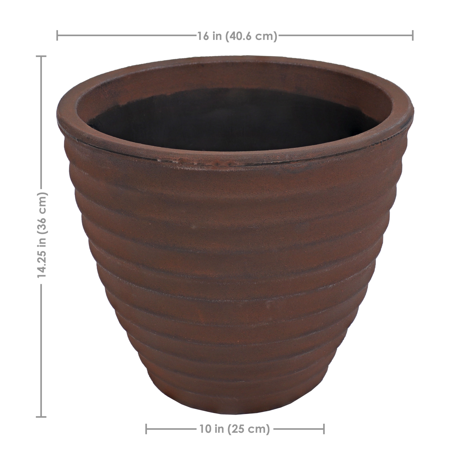 Sunnydaze 16 in Ribbed Polyresin Outdoor Planter - Rust - Set of 4