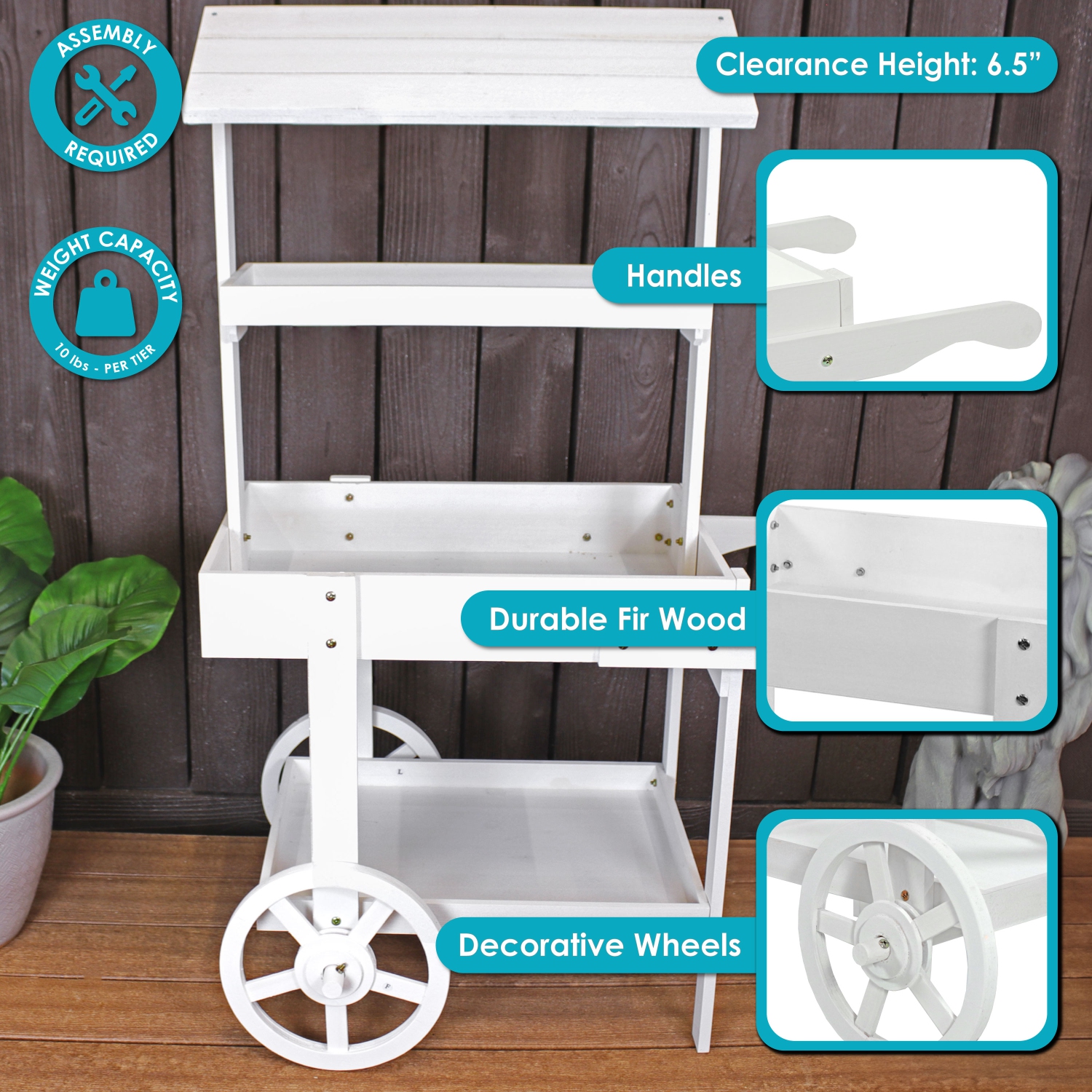 Sunnydaze Country Market Flower Stand Raised Garden Bed - White