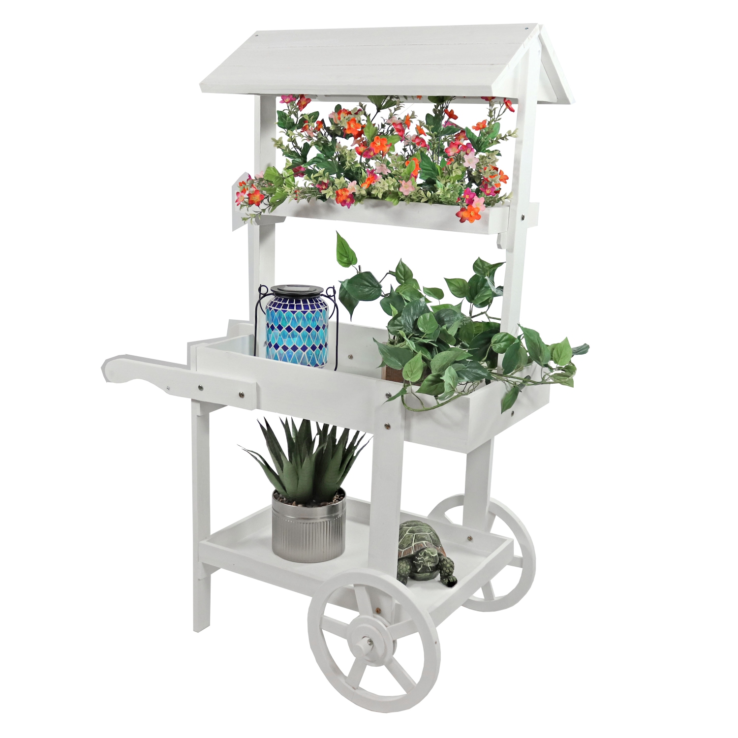 Sunnydaze Country Market Flower Stand Raised Garden Bed - White