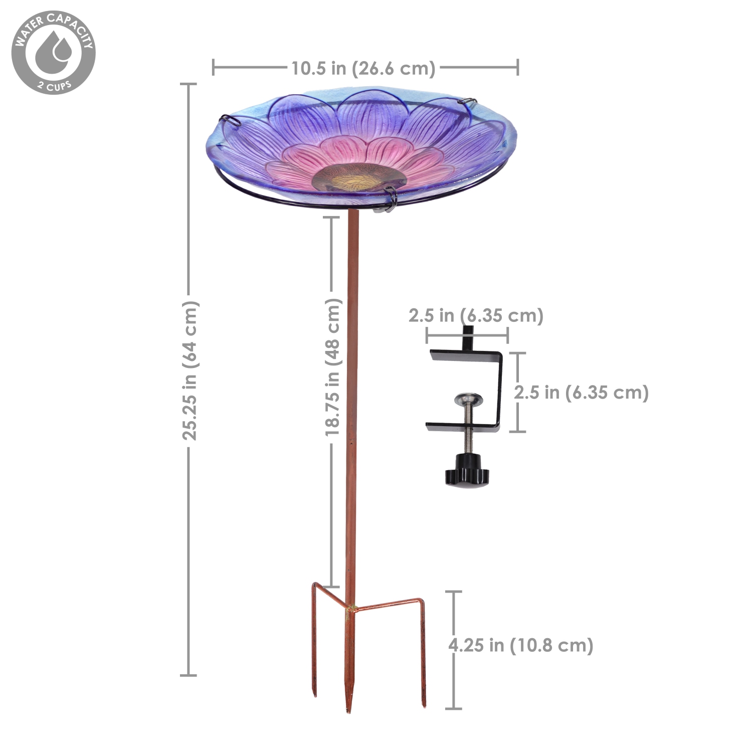 Sunnydaze Deck-Mounted/Staked Glass Bird Bath - Spring Crocus
