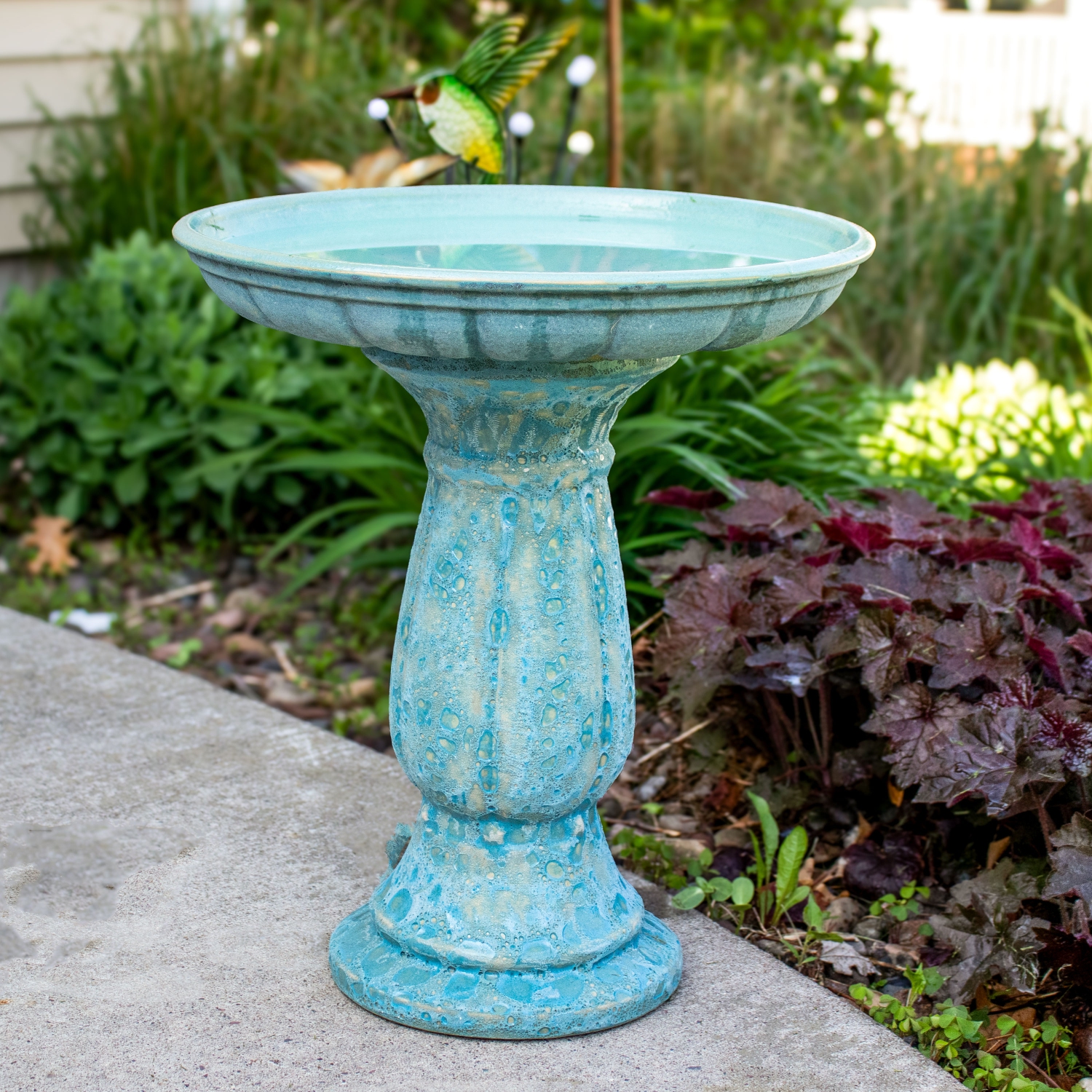 Sunnydaze Avignon Blue Lava Finish Ceramic Bird Bath - 18.75" H