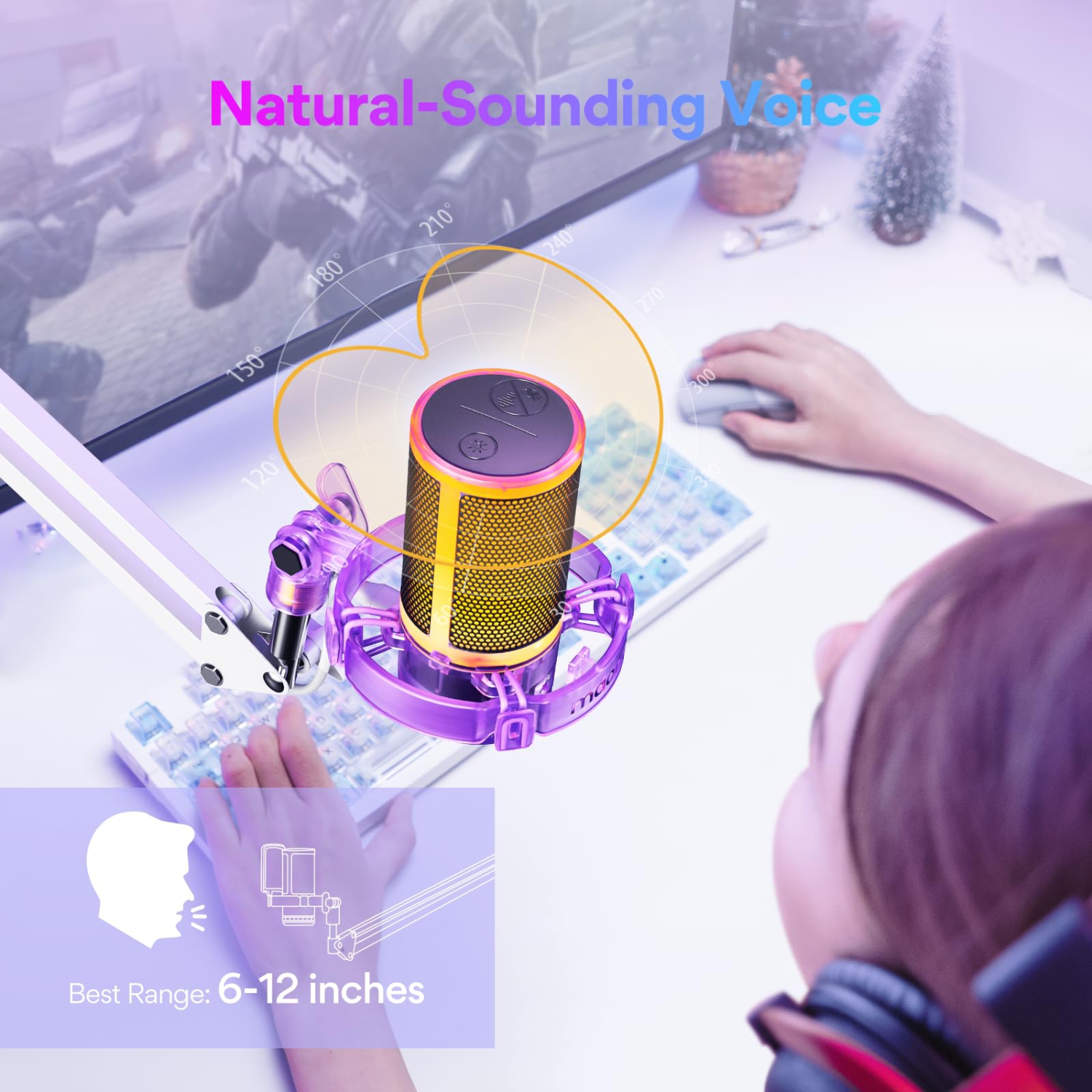 USB Gaming Microphone with Noise Cancellation, RGB Condenser Microphone for Streaming, Podcasts, Twitch, YouTube, Discord, PC, Computer, Mac, PS4,