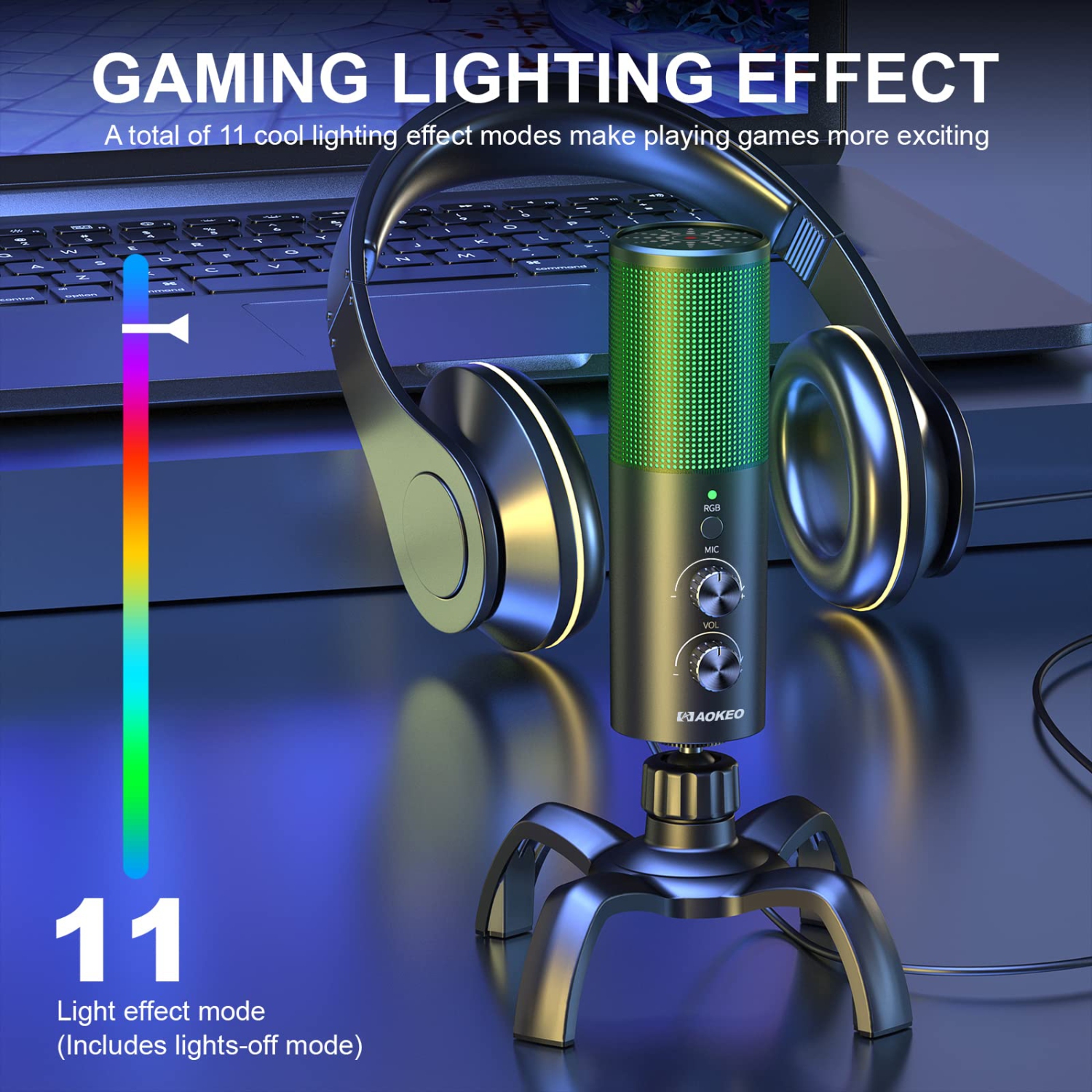 USB Gaming Microphone,PC Computer Condenser Mic with Gain,RGB Light for Recording,Podcasting,Streaming,YouTube, Twitch,Skype,Compatible with PS5 PS4