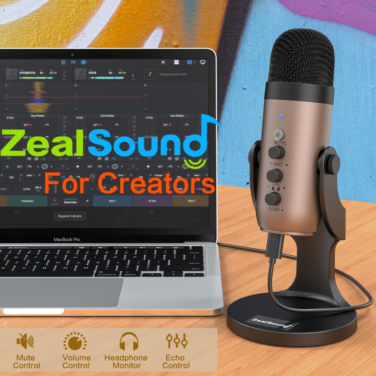 USB Microphone,Plug&Play Gaming Microphones for PS 4&5.Headphone Output&Volume Control,Mic Gain Control,Mute Button for Vocal,YouTube Podcast on