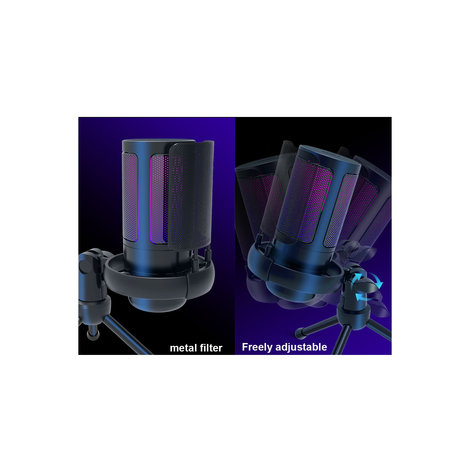 RGB USB Microphone for Gaming, Streaming & Podcasting, Quick Touch Mute, Volume Knob, Boom Arm, Type-C, 3.5mm Monitor, Shock Mount, Plug & Play Mic