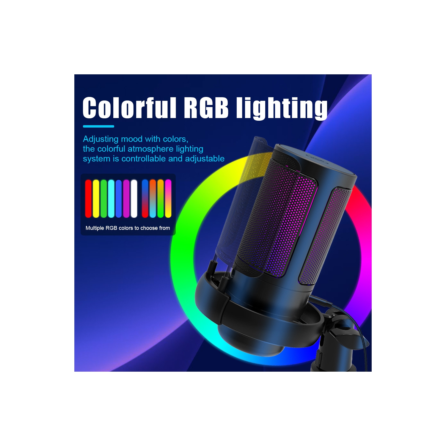 RGB USB Microphone for Gaming, Streaming & Podcasting, Quick Touch Mute, Volume Knob, Boom Arm, Type-C, 3.5mm Monitor, Shock Mount, Plug & Play Mic