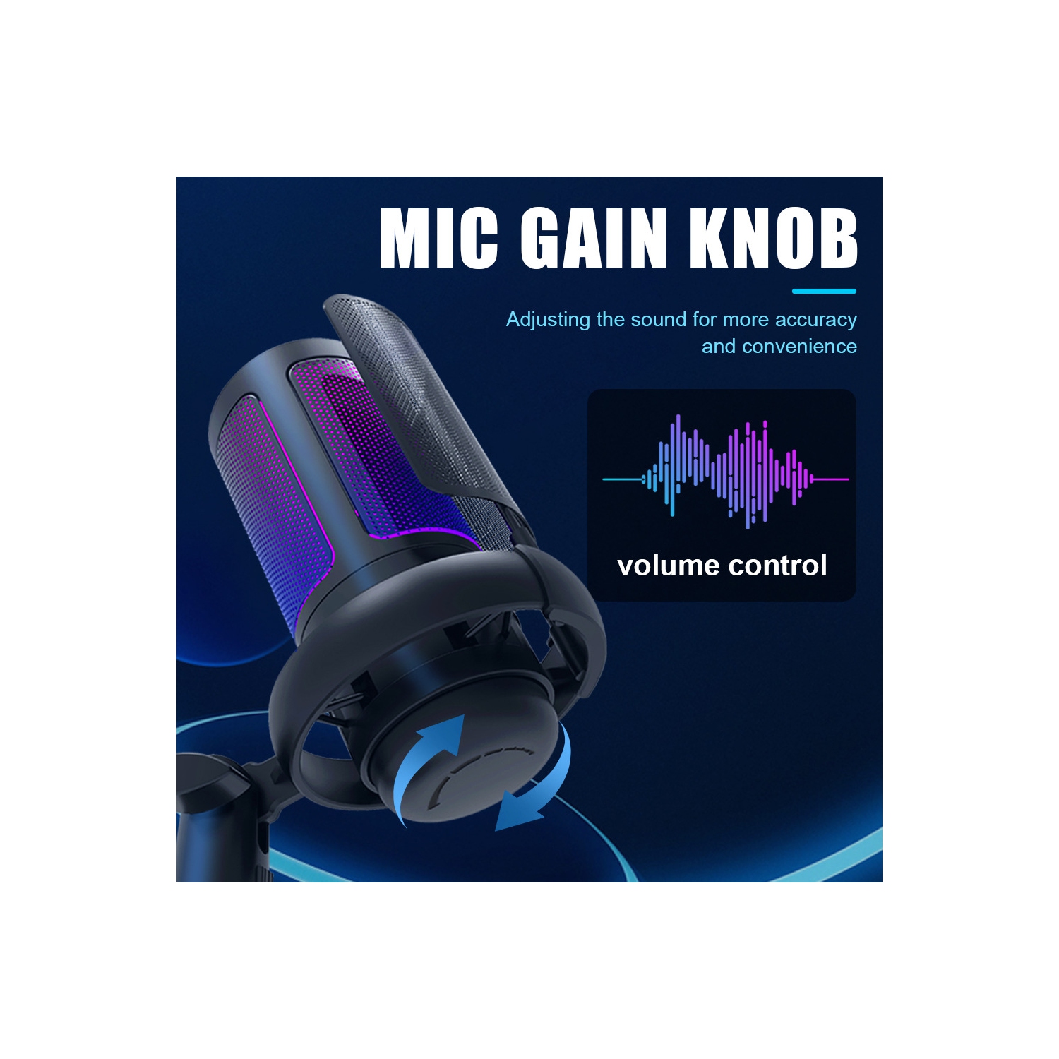 RGB USB Microphone for Gaming, Streaming & Podcasting, Quick Touch Mute, Volume Knob, Boom Arm, Type-C, 3.5mm Monitor, Shock Mount, Plug & Play Mic
