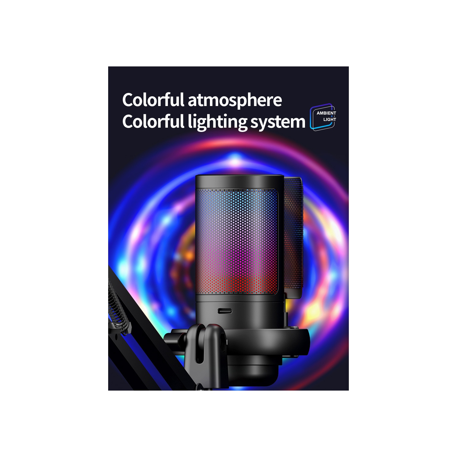 RGB USB Microphone for Gaming, Streaming & Podcasting, Quick Touch Mute, Volume Knob, Boom Arm, Type-C, 3.5mm Monitor, Shock Mount, Plug & Play Mic