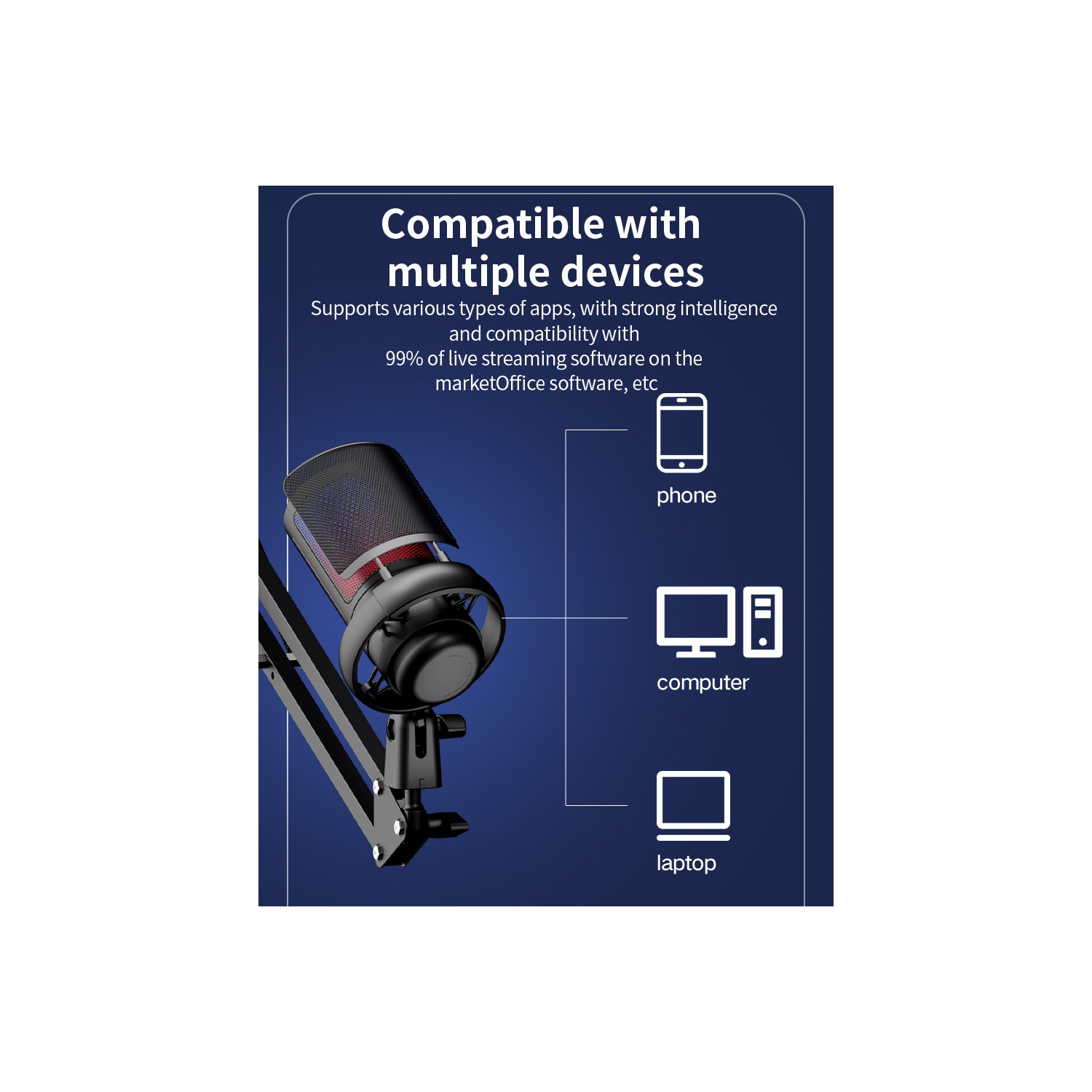 RGB USB Microphone for Gaming, Streaming & Podcasting, Quick Touch Mute, Volume Knob, Boom Arm, Type-C, 3.5mm Monitor, Shock Mount, Plug & Play Mic