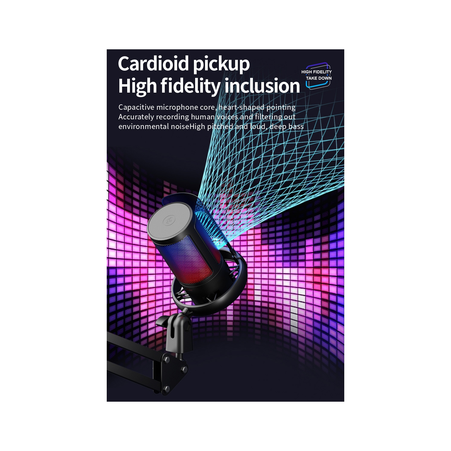 RGB USB Microphone for Gaming, Streaming & Podcasting, Quick Touch Mute, Volume Knob, Boom Arm, Type-C, 3.5mm Monitor, Shock Mount, Plug & Play Mic