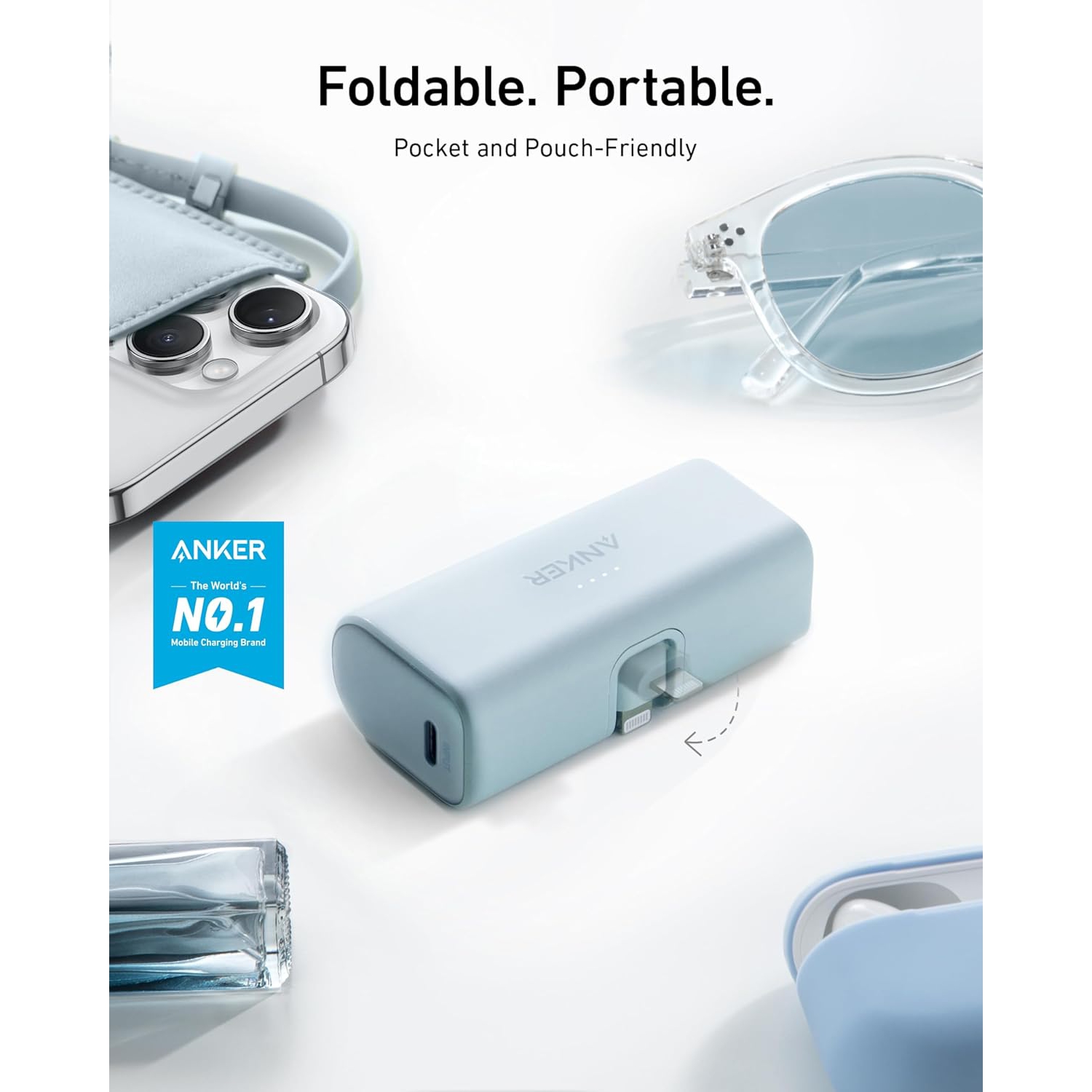 Chargeur portatif d'Anker avec connecteur Lightning intégré, chargeur portatif 12 W certifié MFi par 5.000 mAh, compatible avec iPhone
